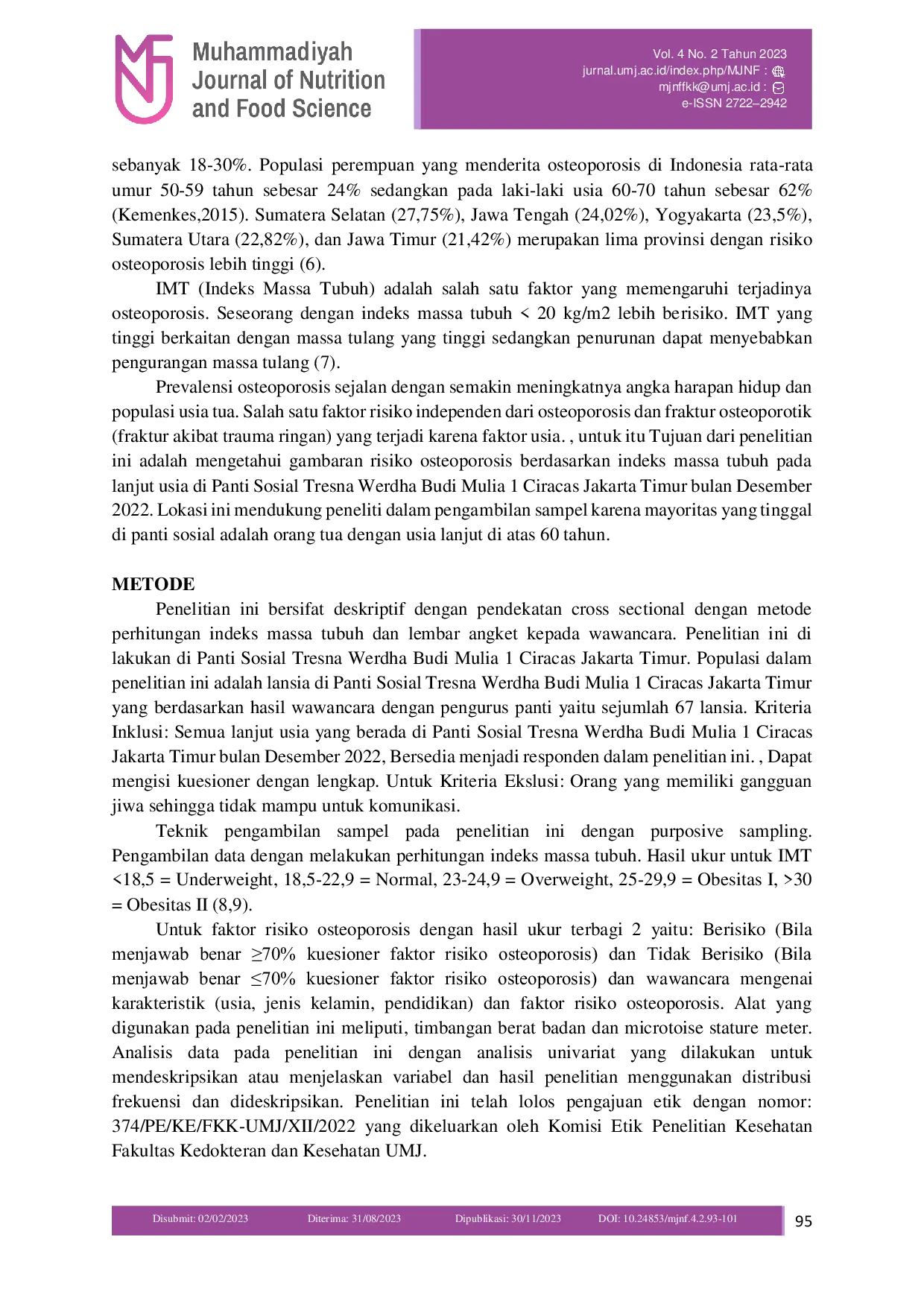 JURIS Gambaran Karakteristik Lanjut Usia di Panti Sosial Tresna Werdha Budi Mulia 1 Ciracas Jakarta Timur Bulan Desember 2022