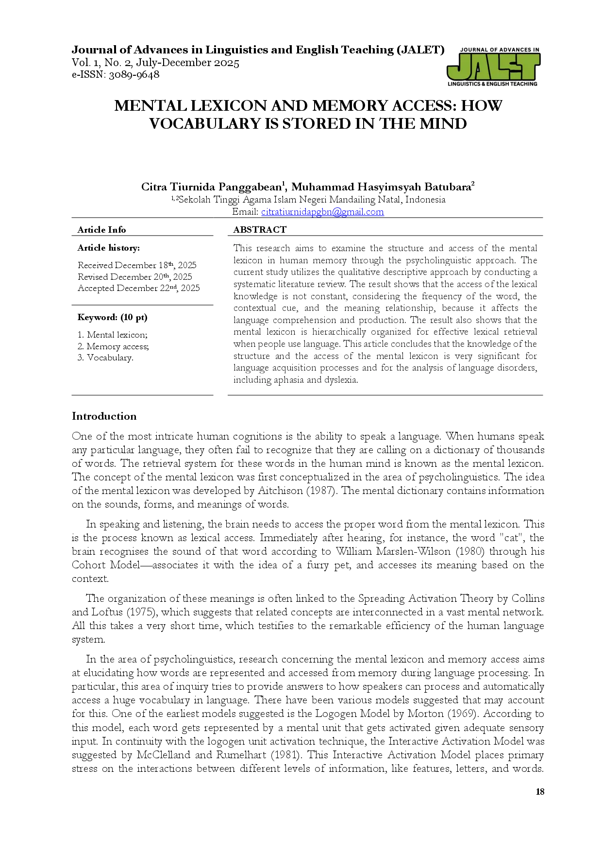 juris Mental Lexicon and Memory Access How Vocabulary is Stored in the Mind