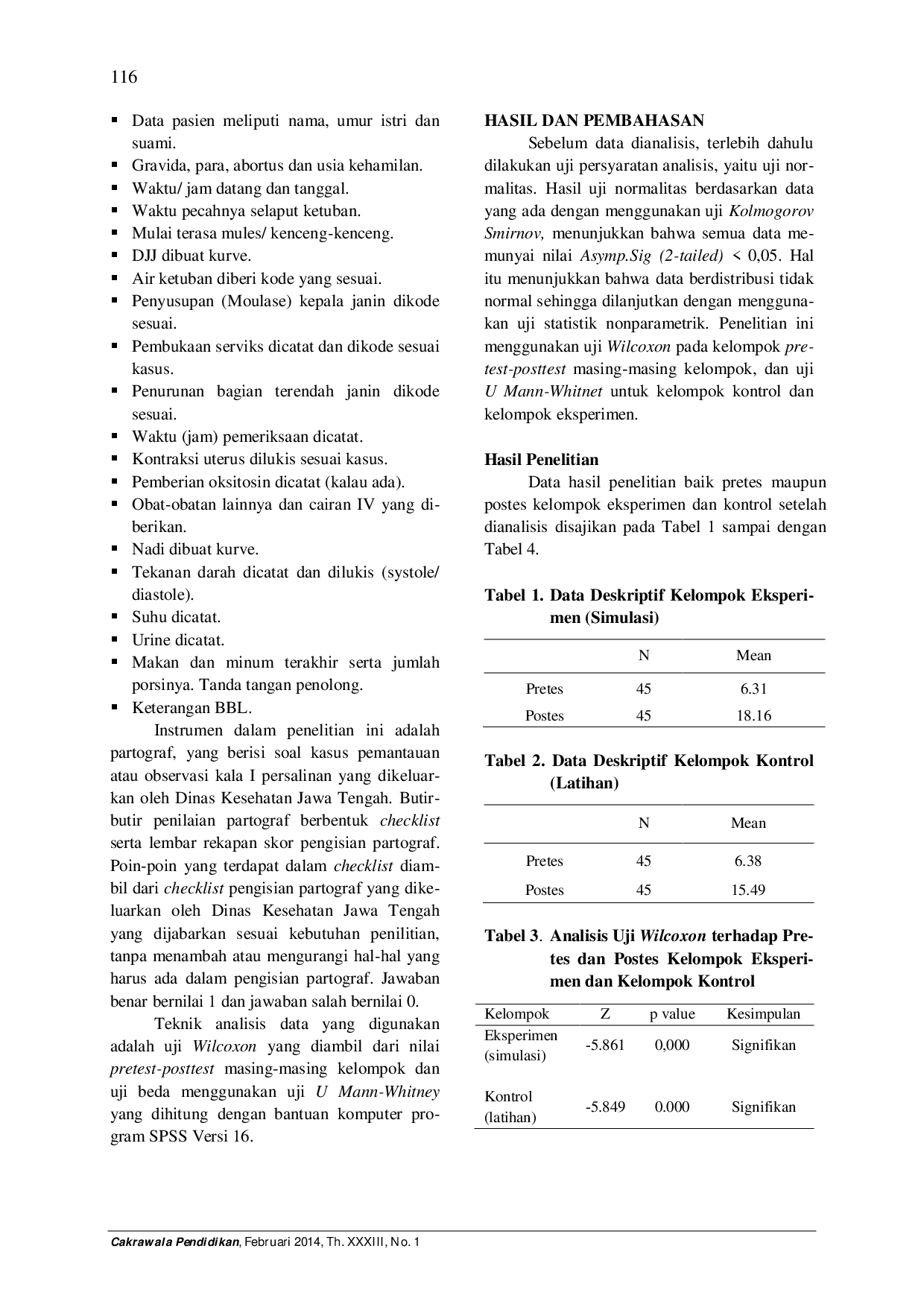 juris Perbedaan Pengaruh Metode Pembelajaran Simulasi Dengan Latihan Drill Terhadap Penerapan Pengisian Partograf Pada Mahasiswa Diii Kebidanan