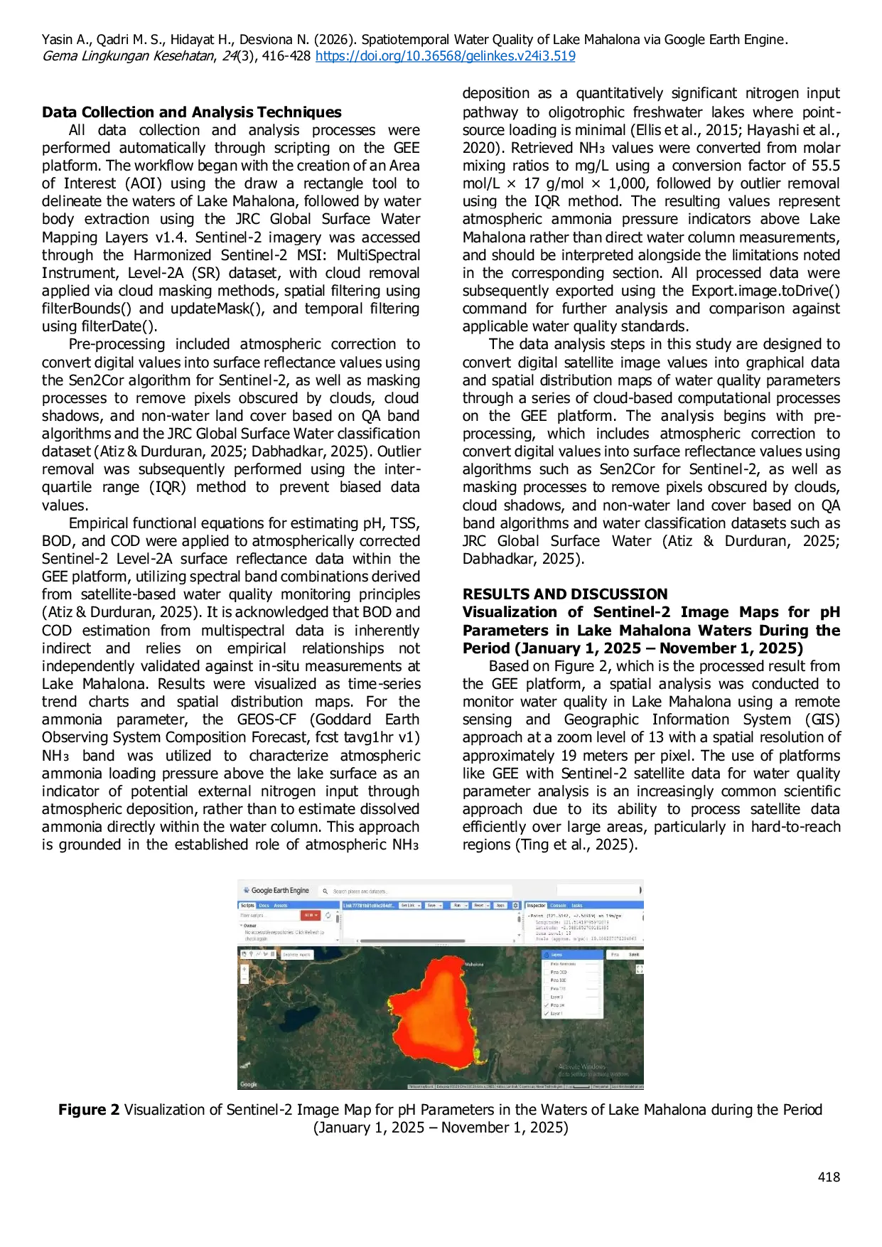 JURIS Spatiotemporal Water Quality Assessment of Lake Mahalona via Google Earth Engine