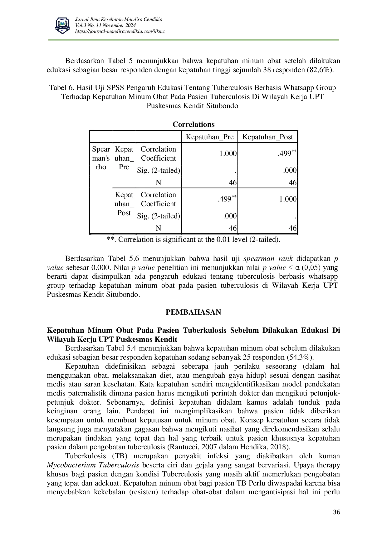 juris Pengaruh Edukasi Tentang TBC Berbasis Grup WA Terhadap Kepatuhan Minum Obat Pada Pasien TBC Di Wilayah Kerja UPT Puskesmas Kendit Situbondo
