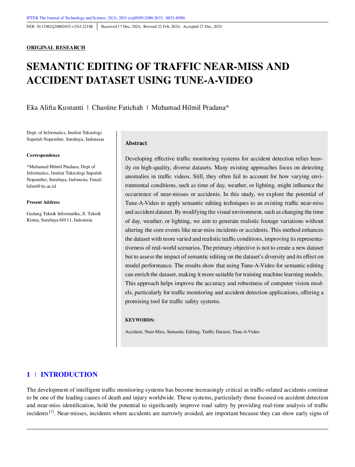 JURIS Semantic Editing of Traffic Near Miss and Accident Dataset Using Tune A Video