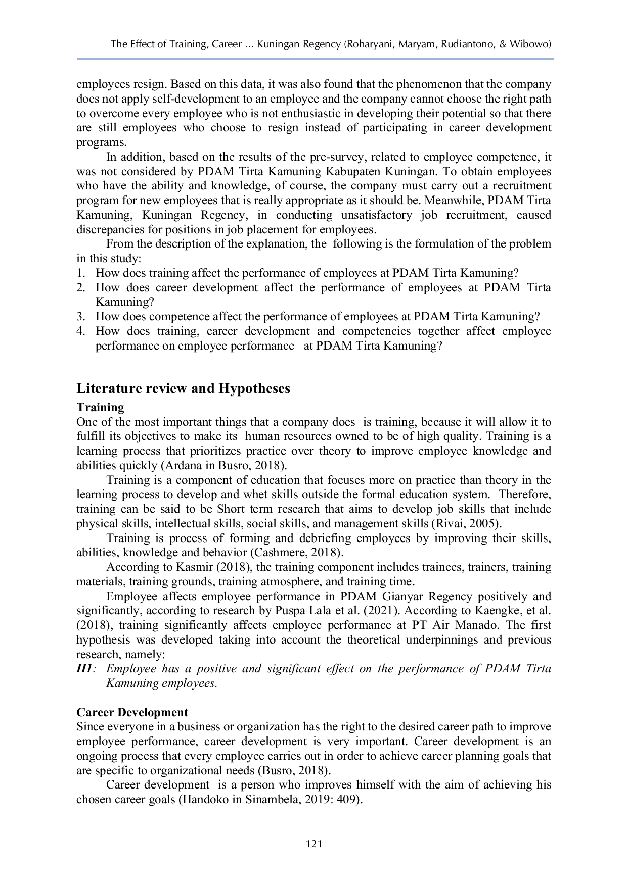 JURIS The Effect of Training Career Development and Competence on the Performance of PDAM Tirta Kamuning Employees in Kuningan Regency