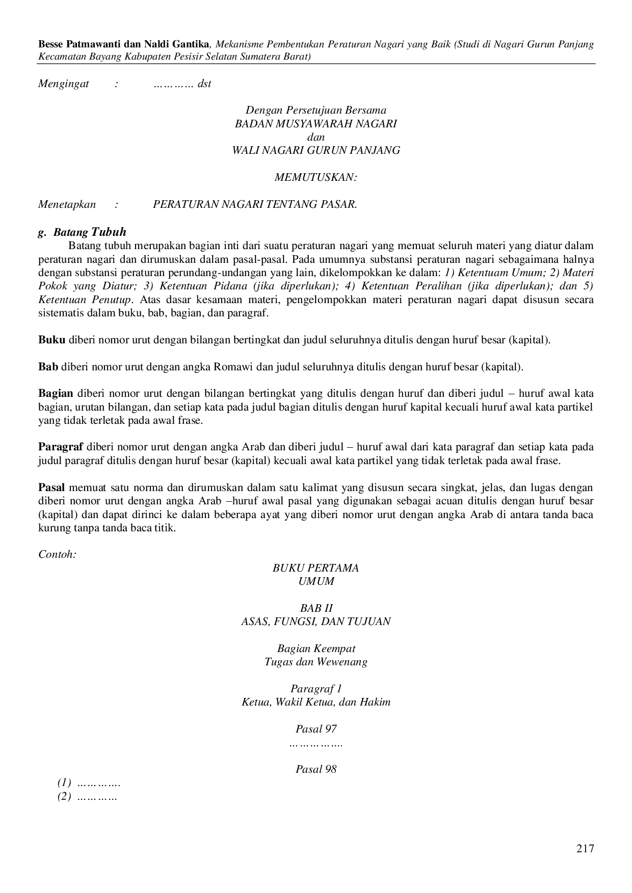 JURIS Mekanisme Pembentukan Peraturan Nagari yang Baik Studi di Nagari Gurun Panjang Kecamatan Bayang Kabupaten Pesisir Selatan Sumatera Barat