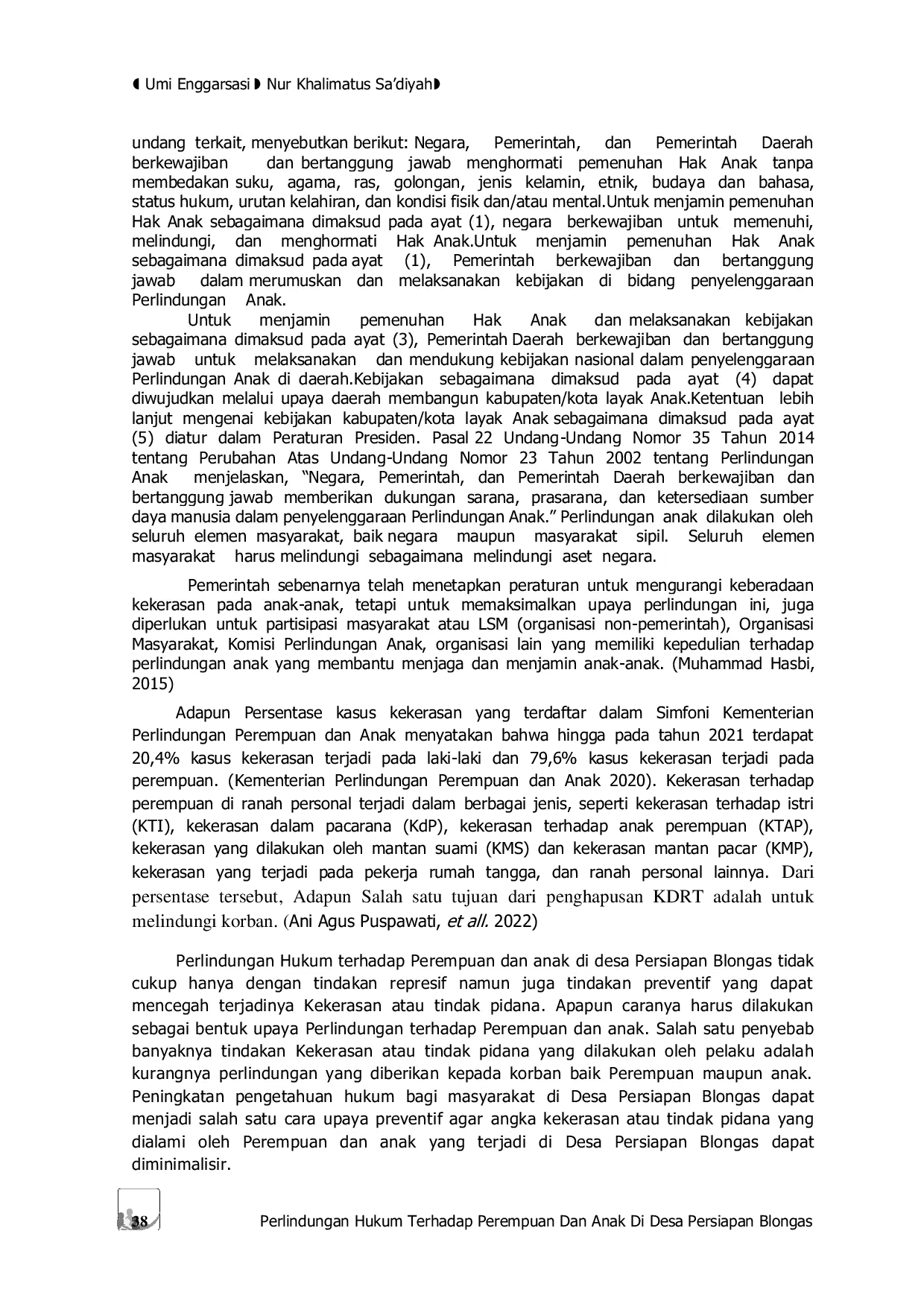 JURIS Perlindungan Hukum Terhadap Perempuan Dan Anak Di Desa Persiapan Blongas
