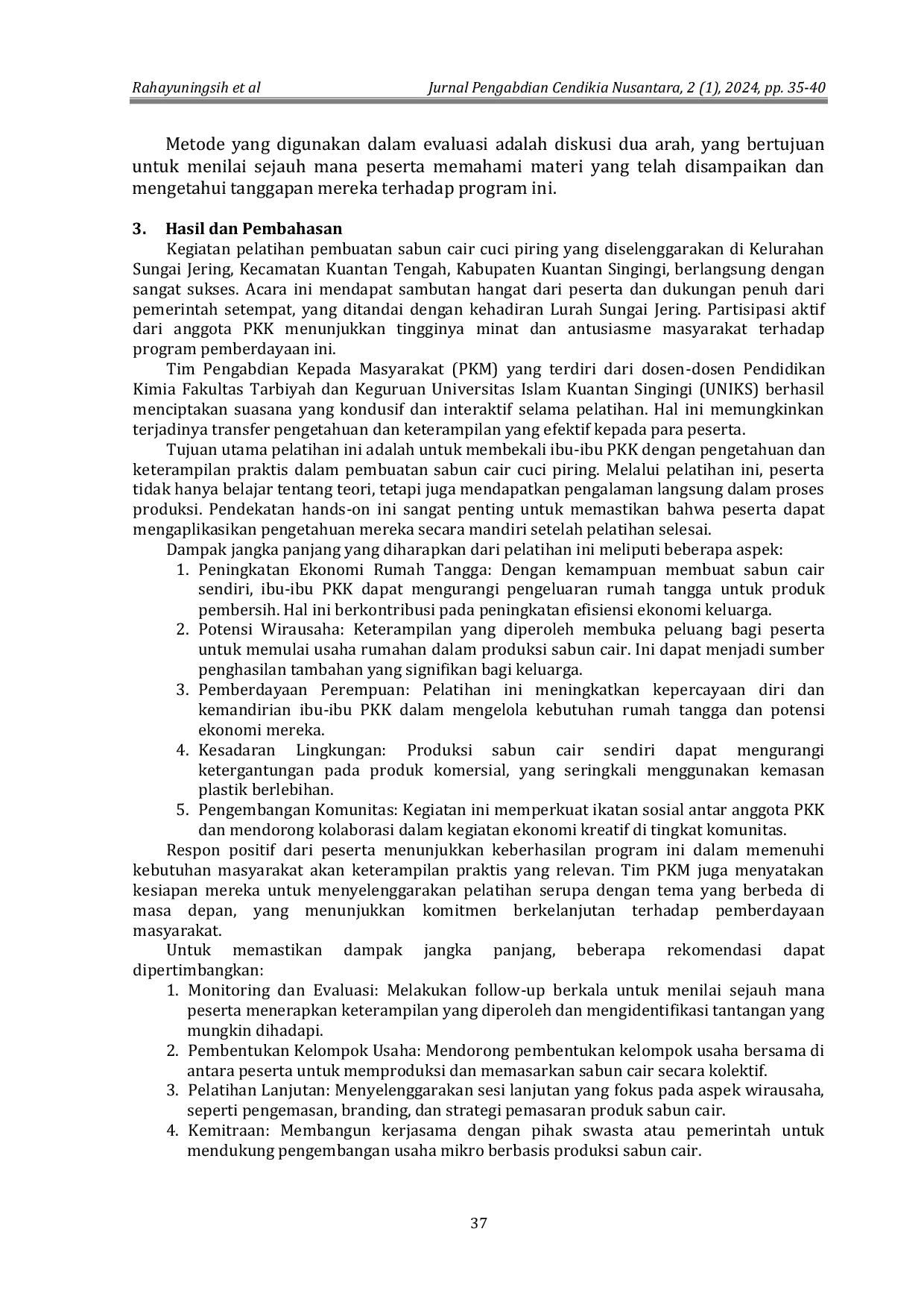 JURIS Dishwashing Liquid Soap Making Training Program for PKK Women in Sungai Jering Village Kuantan Tengah District Kuantan Singingi Regency