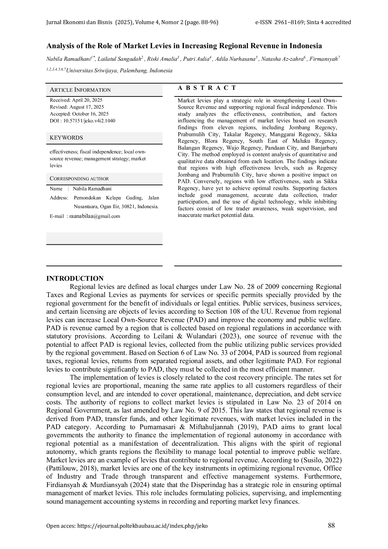 JURIS Analysis of the Role of Market Levies in Increasing Regional Revenue in Indonesia