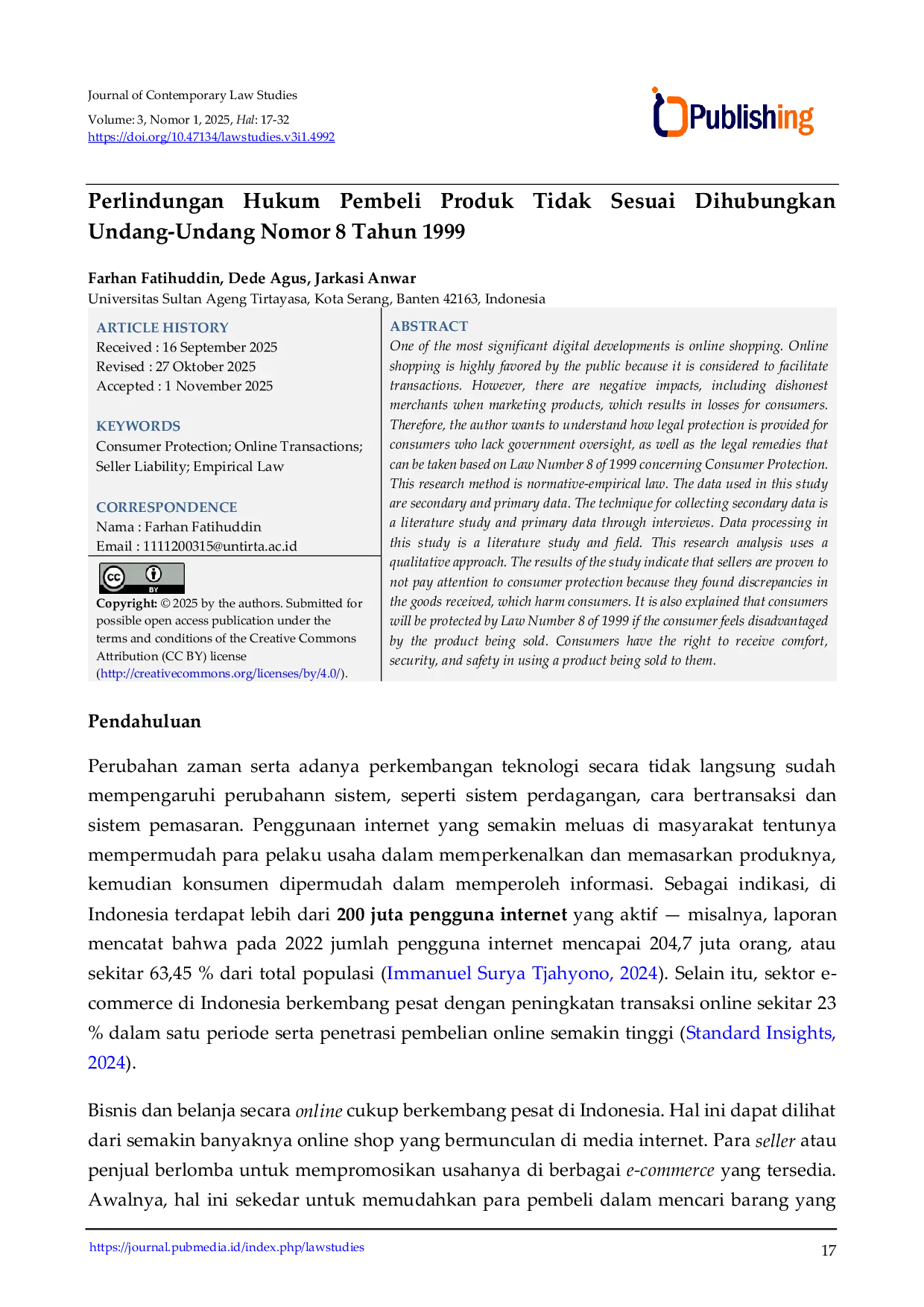 JURIS Perlindungan Hukum Pembeli Produk Tidak Sesuai Dihubungkan Undang Undang Nomor 8 Tahun 1999