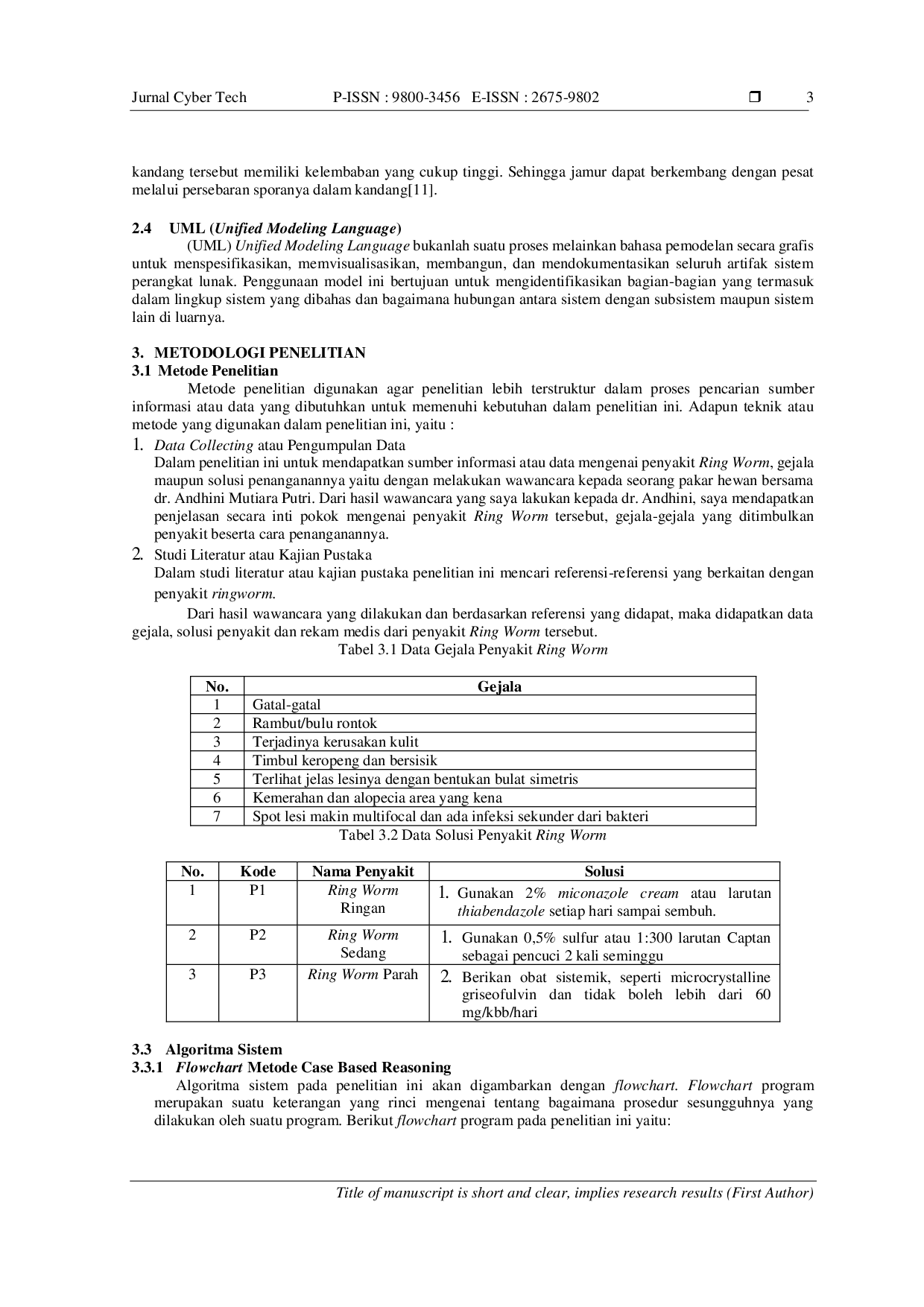 JURIS Sistem Pakar Mendiagnosa Penyakit Ring Worm Pada Kucing Dengan Menerapkan Metode Case Based Reasoning