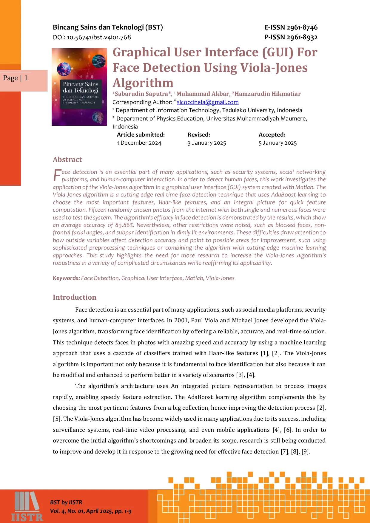 JURIS Graphical User Interface GUI for Face Detection Using Viola Jones Algorithm