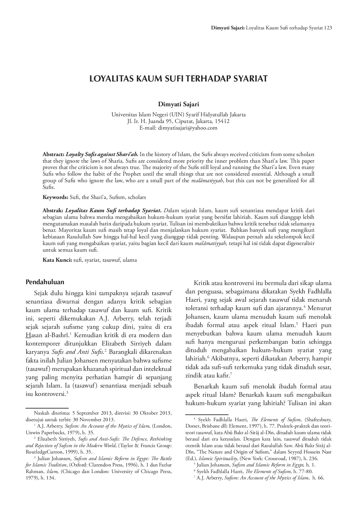 juris Loyalitas Kaum Sufi Terhadap Syariat