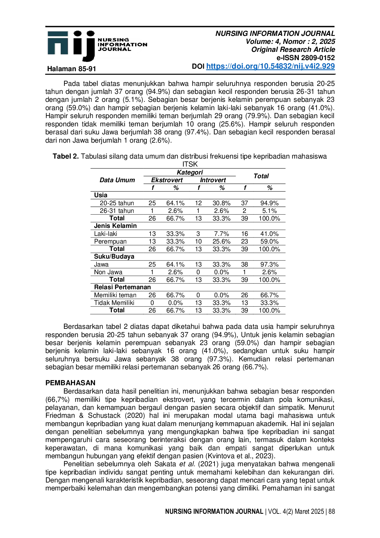 JURIS Gambaran Tipe Kepribadian Mahasiswa DIII Keperawatan