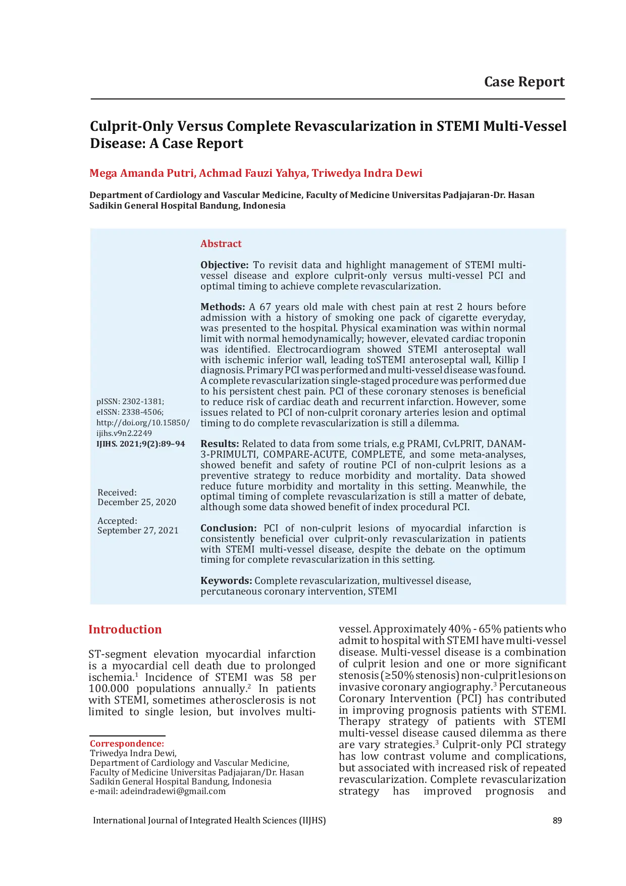 JURIS Culprit Only Versus Complete Revascularization in STEMI Multi Vessel Disease A Case Report