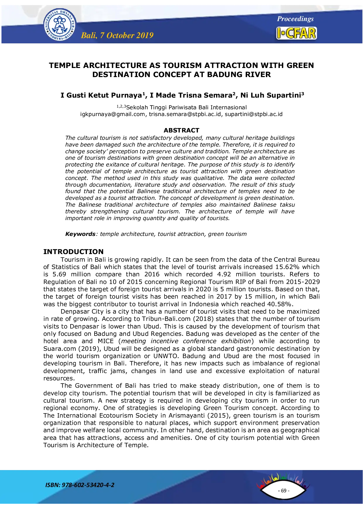 JURIS Temple Architecture as Tourism Attraction with Green Destination Concept at Badung River