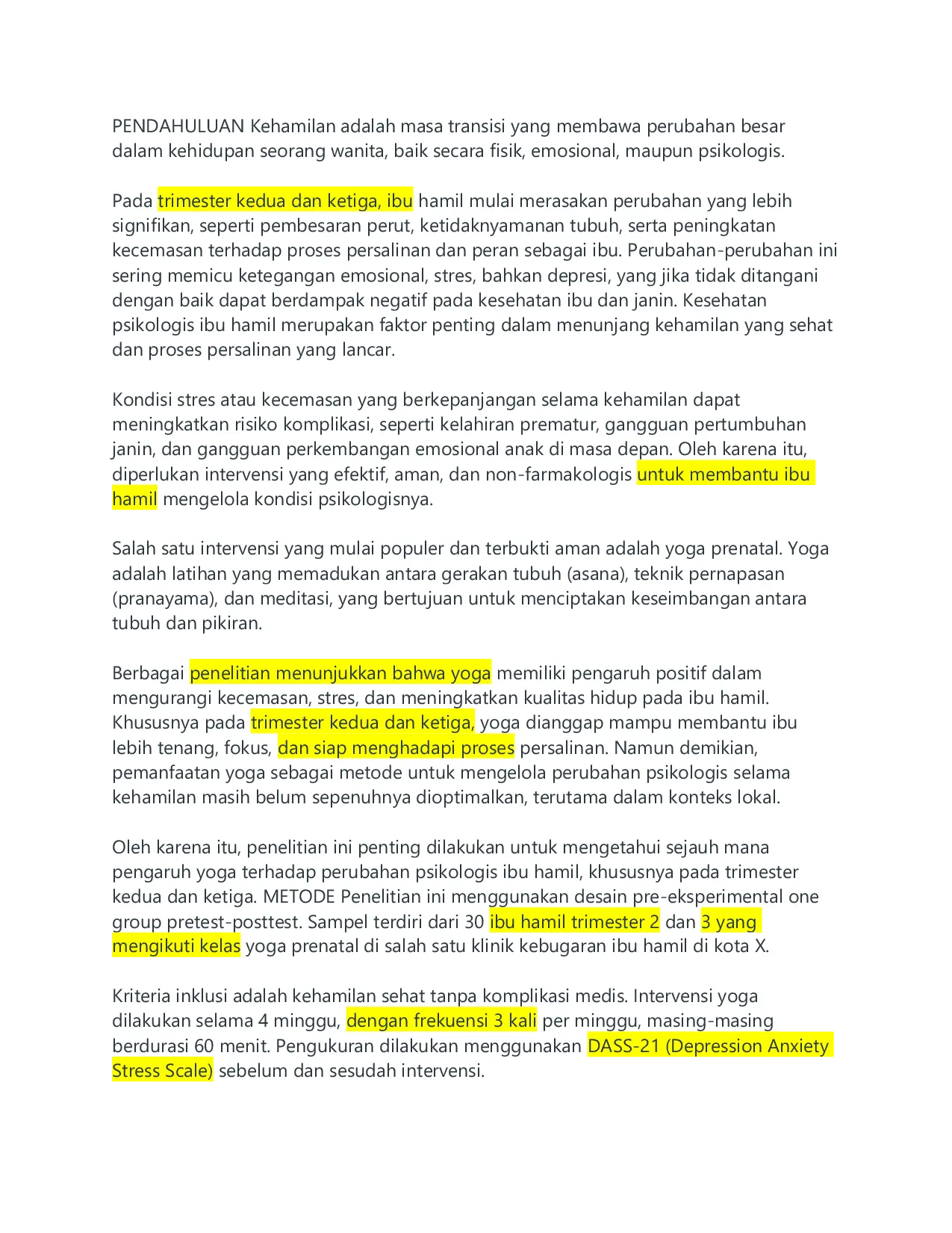 JURIS Pengaruh Yoga Terhadap Perubahan Psikologis Pada Ibu Hamil Trimester II Dan III