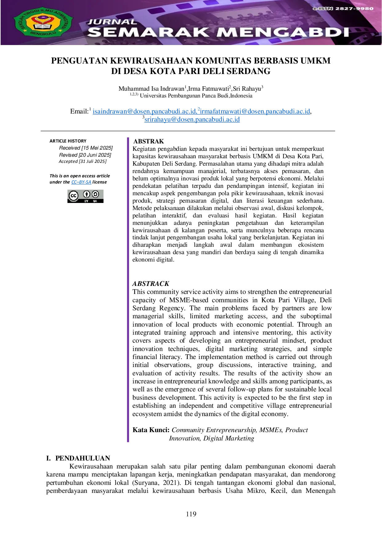 JURIS Penguatan Kewirausahaan Komunitas Berbasis UMKM di Desa Kota Pari Deli Serdang