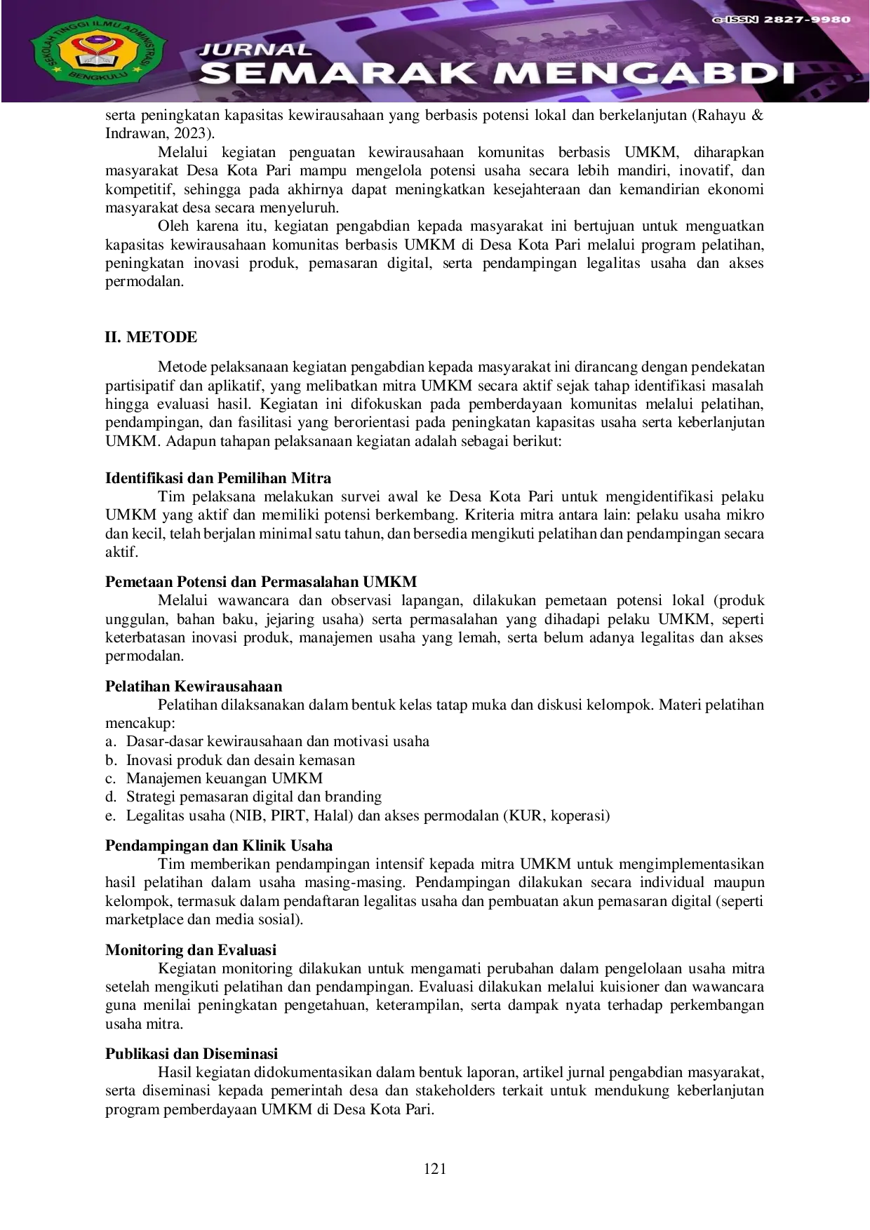 JURIS Penguatan Kewirausahaan Komunitas Berbasis UMKM di Desa Kota Pari Deli Serdang