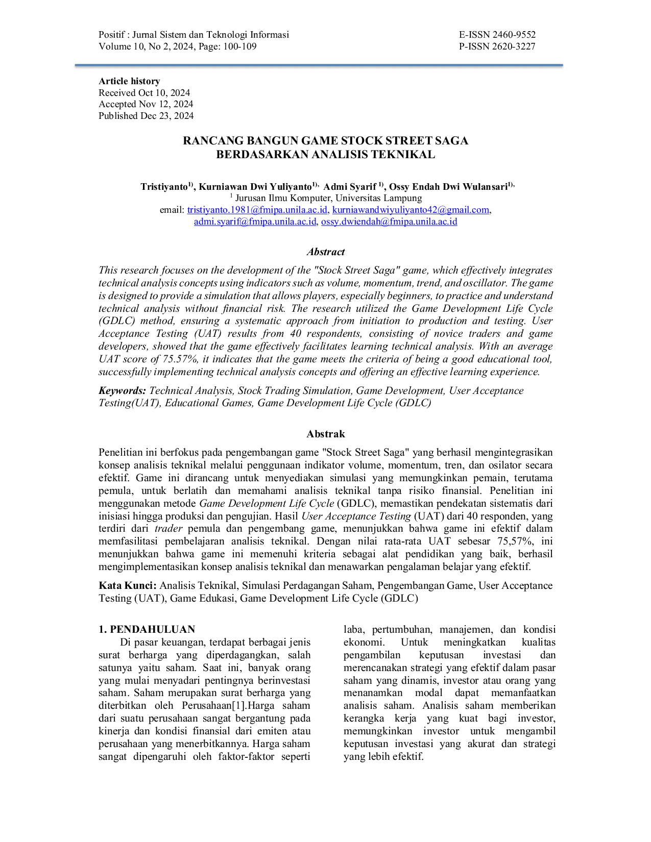 JURIS Rancang Bangun Game Stock Street Saga Berdasarkan Analisis Teknikal