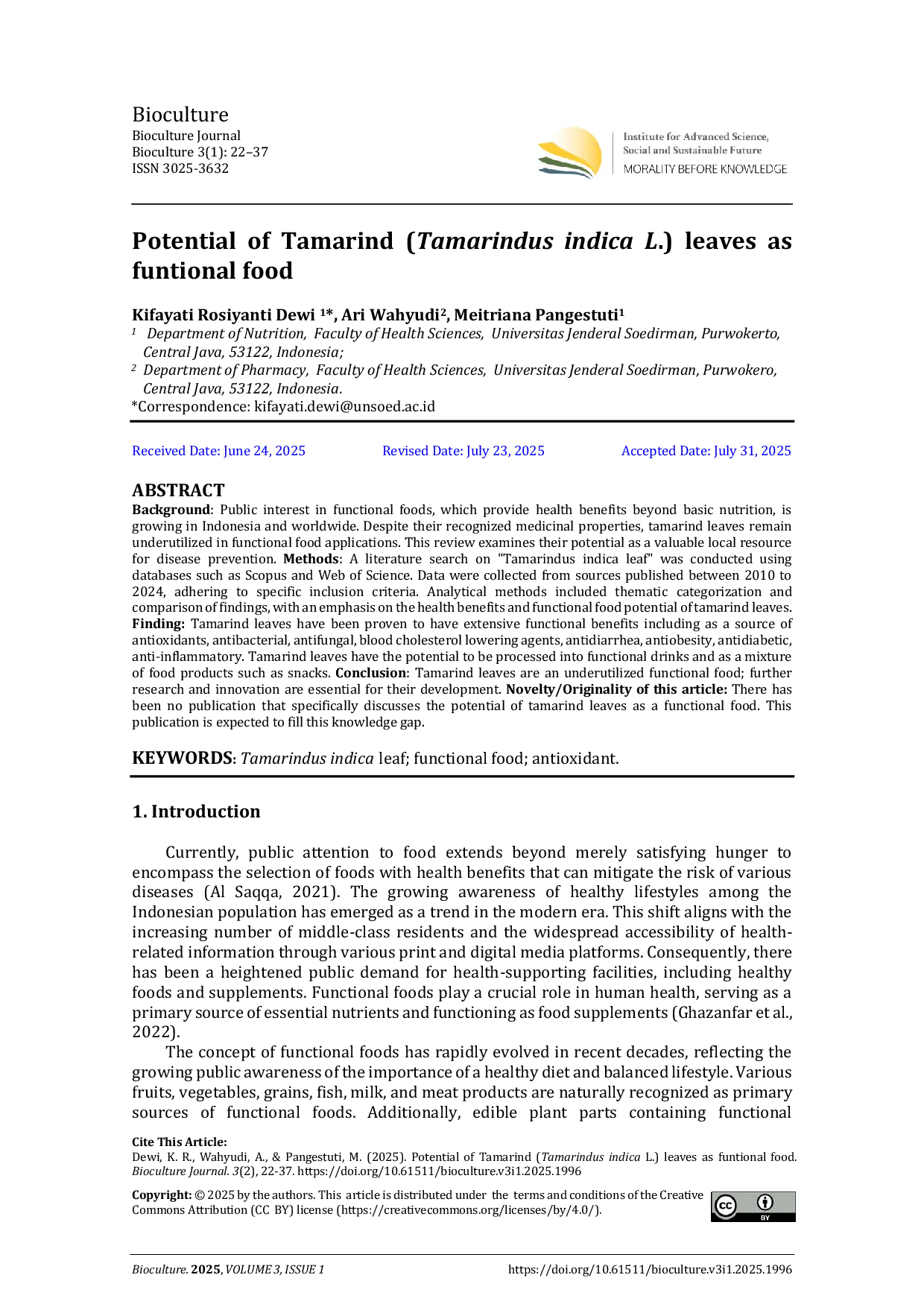 JURIS Potential of Tamarind Tamarindus indica L leaves as funtional food