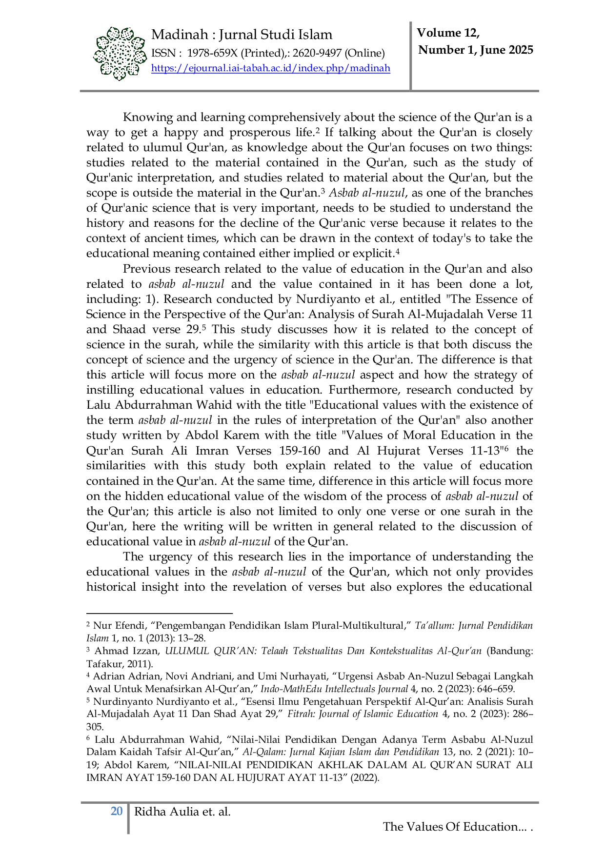 JURIS Enhancing Islamic Pedagogy and Character Development through Educational Values in Asbab al Nuzul of the Qur an