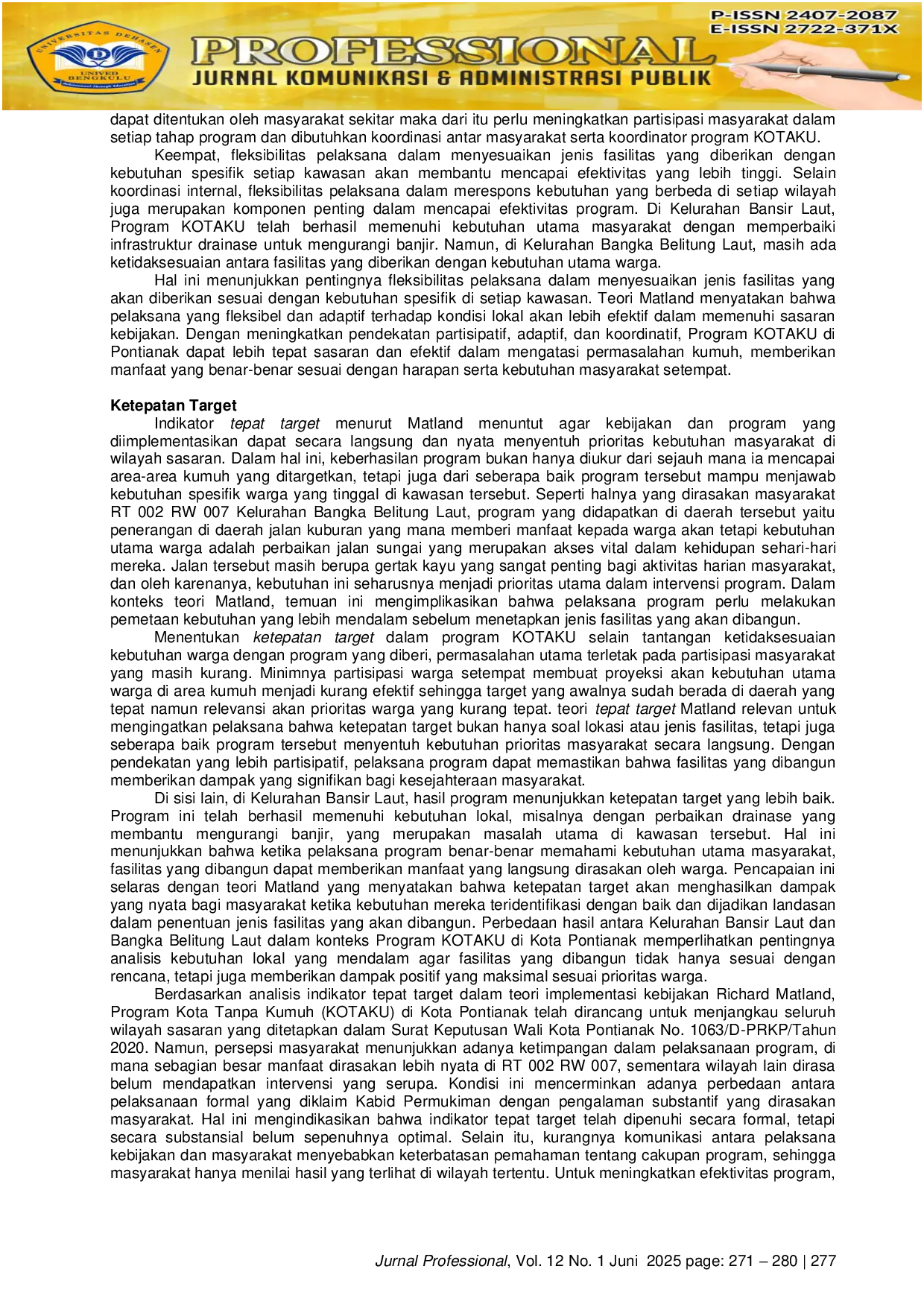 JURIS Efektivitas Program Kota Tanpa Kumuh Dalam Menangani Kawasan Permukiman Kumuh di Kota Pontianak