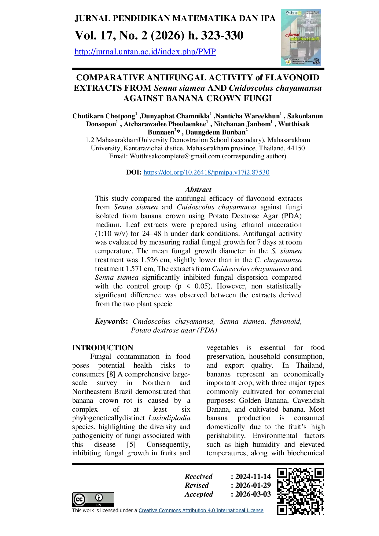 JURIS COMPARATIVE ANTIFUNGAL ACTIVITY of FLAVONOID EXTRACTS FROM Senna siamea AND Cnidoscolus chayamansa AGAINST BANANA CROWN FUNGI