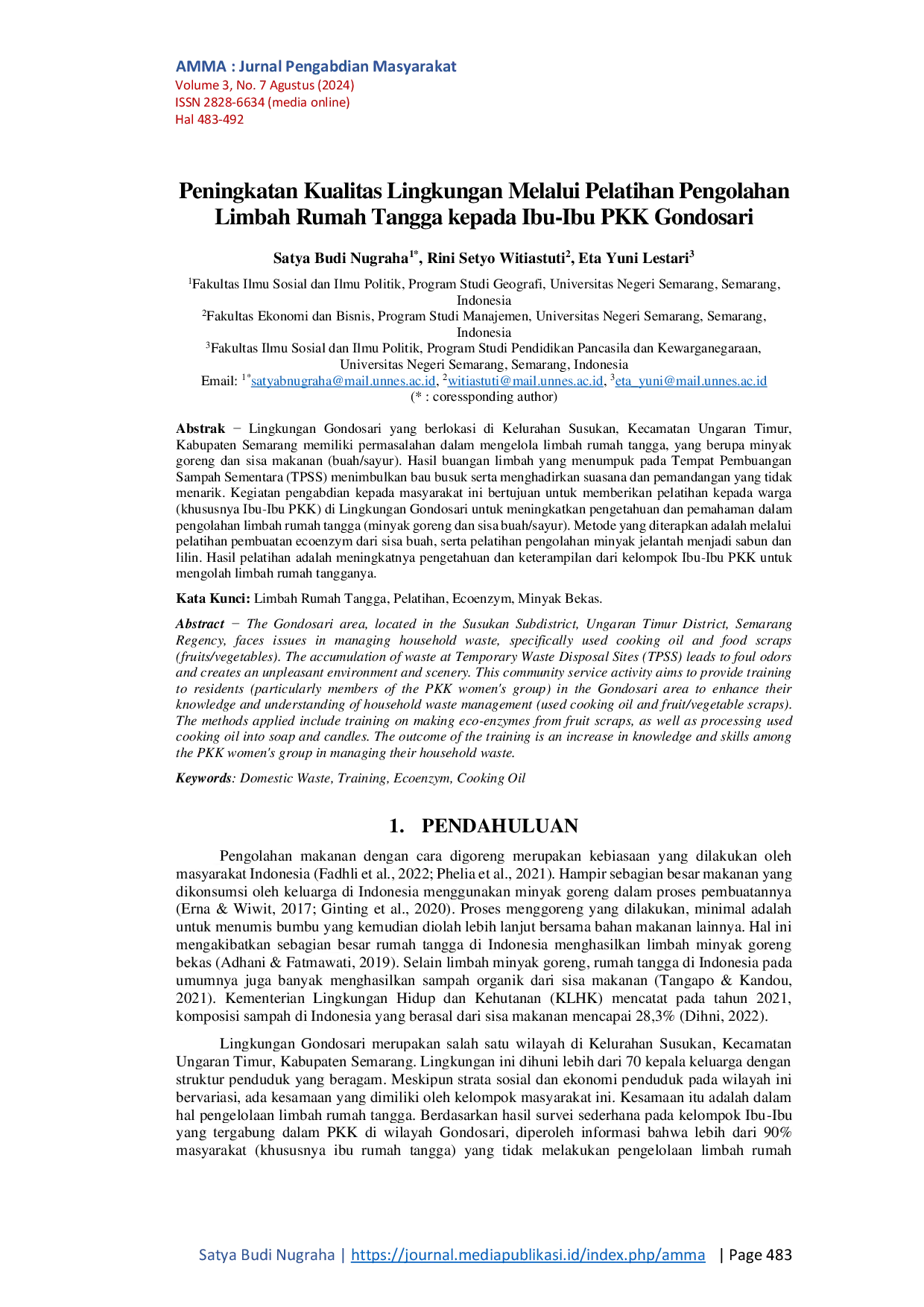 JURIS Peningkatan Kualitas Lingkungan Melalui Pelatihan Pengolahan Limbah Rumah Tangga kepada Ibu Ibu PKK Gondosari