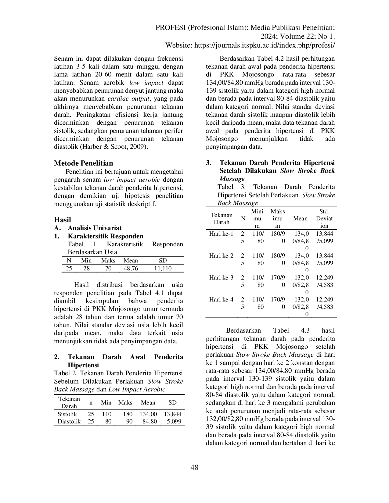 JURIS Pengaruh Senam Low Impact Aerobic Terhadap Kestabilan Tekanan Darah Pada Penderita Hipertensi