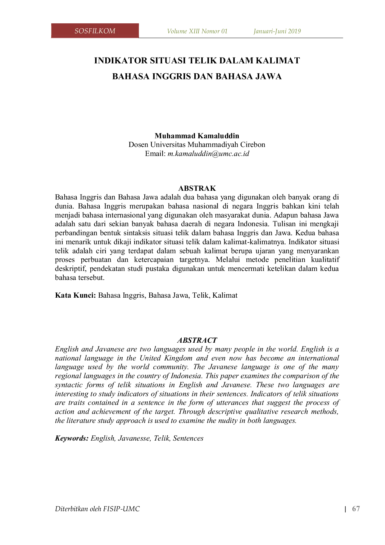 JURIS Indikator Situasi Telik Dalam Kalimat Bahasa Inggris dan Bahasa Jawa