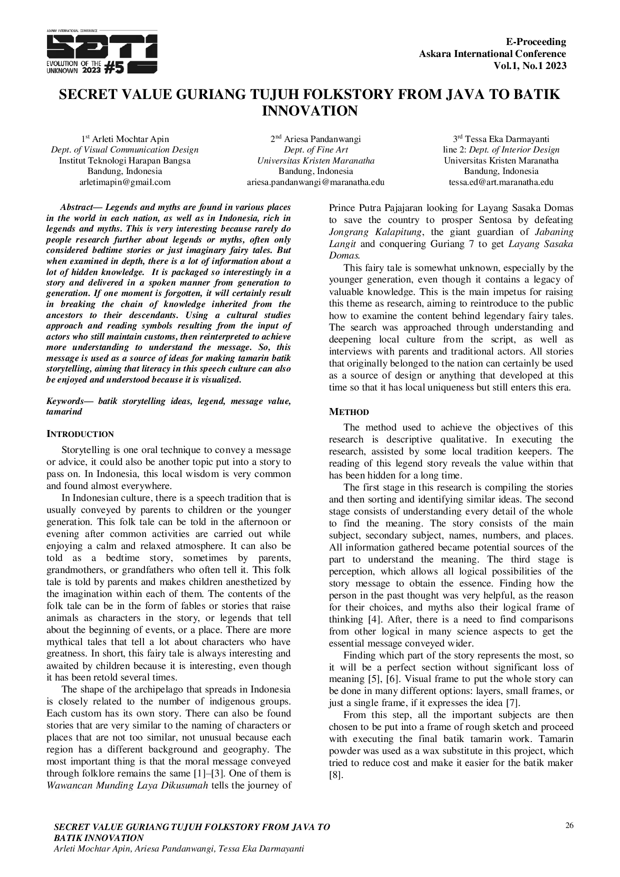 JURIS SECRET VALUE GURIANG TUJUH FOLKSTORY FROM JAVA TO BATIK INNOVATION