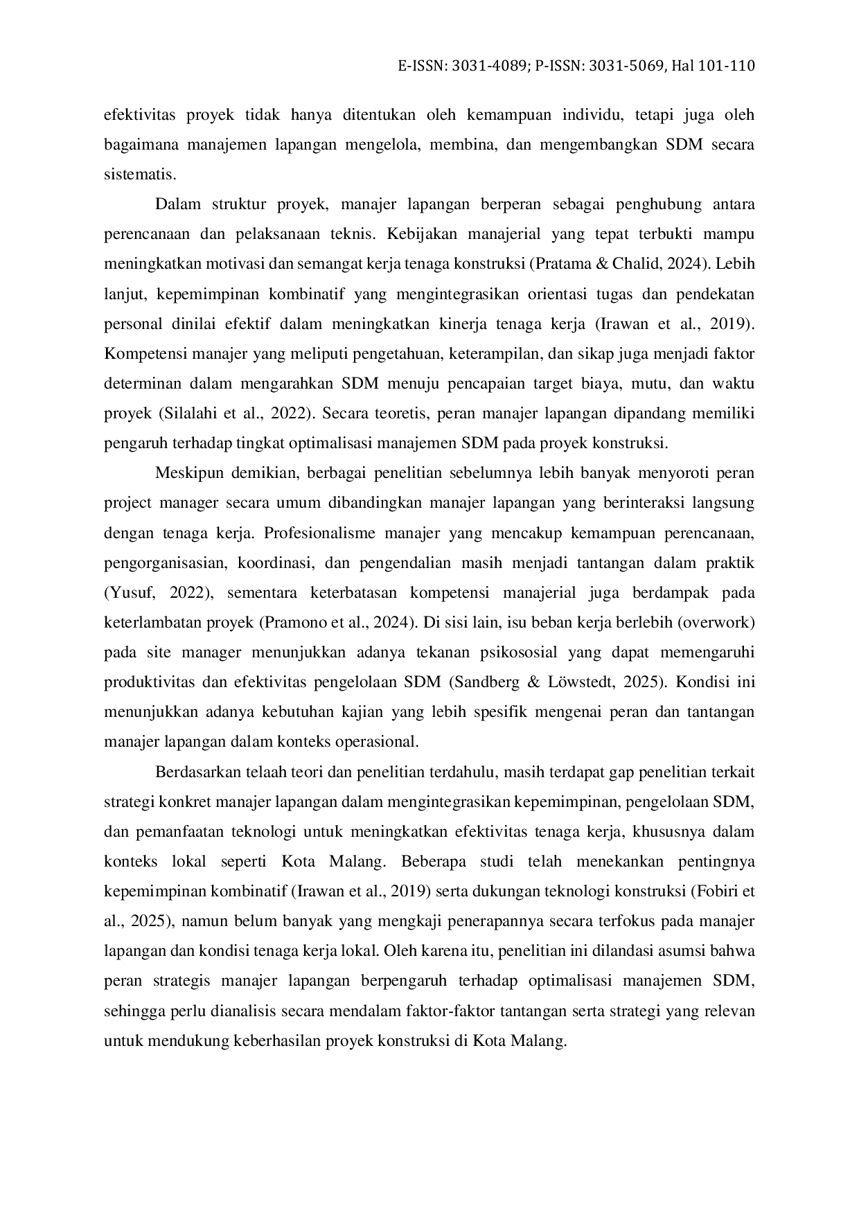 JURIS Analisis Peran Manajer Lapangan dalam Optimalisasi Manajemen Sumber Daya Manusia pada Proyek Konstruksi di Kota Malang