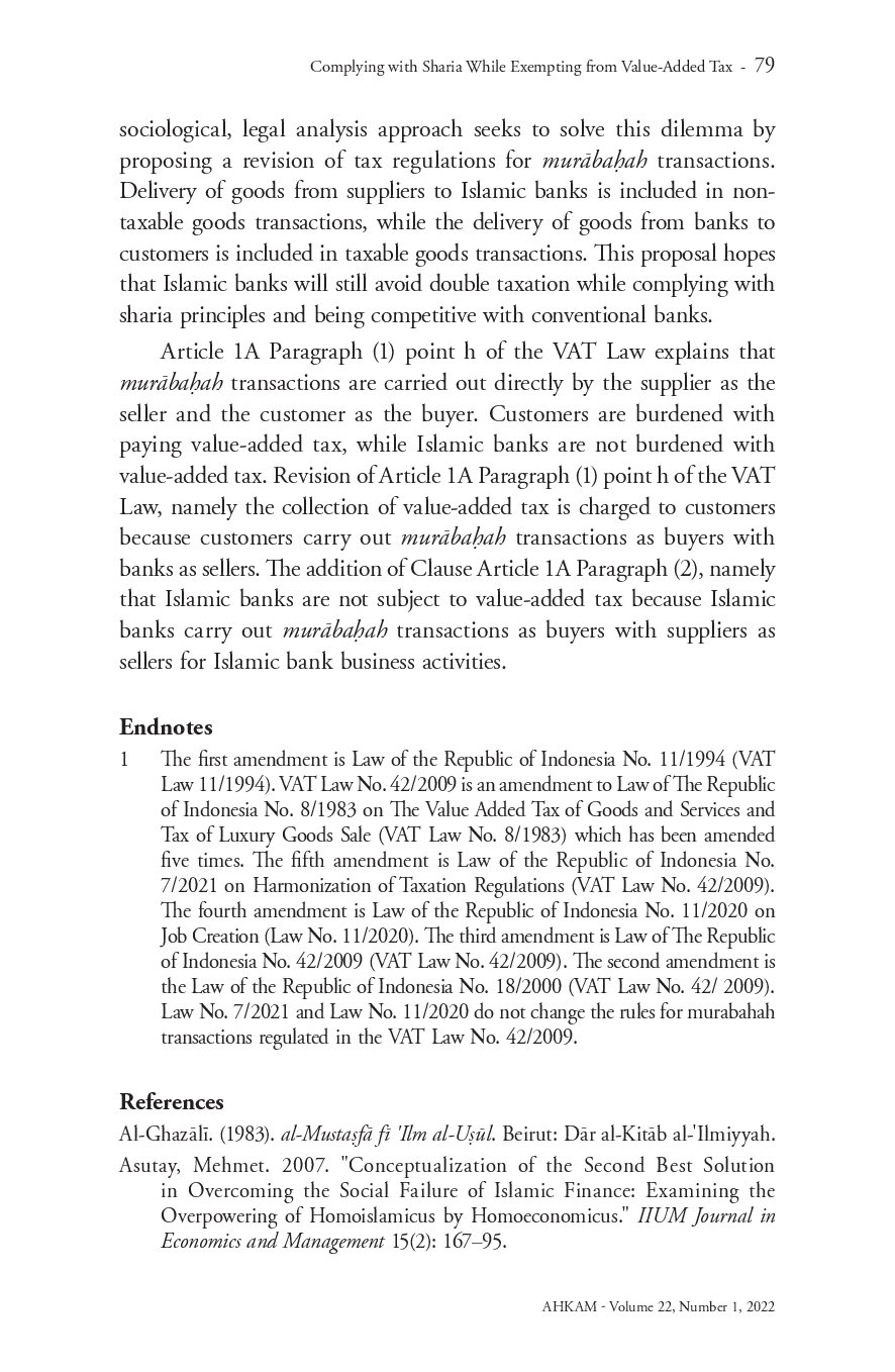 juris Complying with Sharia While Exempting from Value Added Tax MurAbauah in Indonesian Islamic Banks