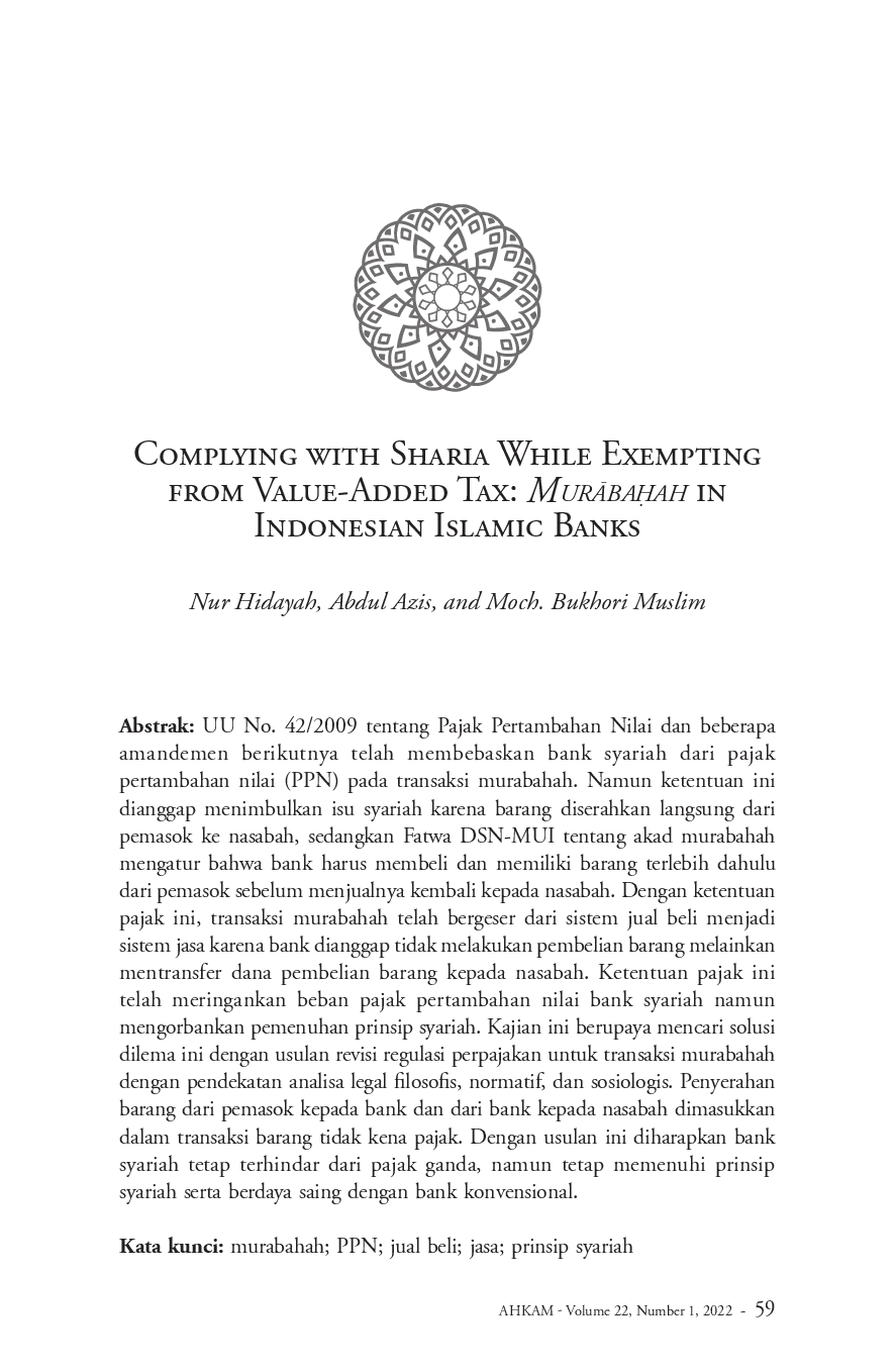 juris Complying with Sharia While Exempting from Value Added Tax MurAbauah in Indonesian Islamic Banks