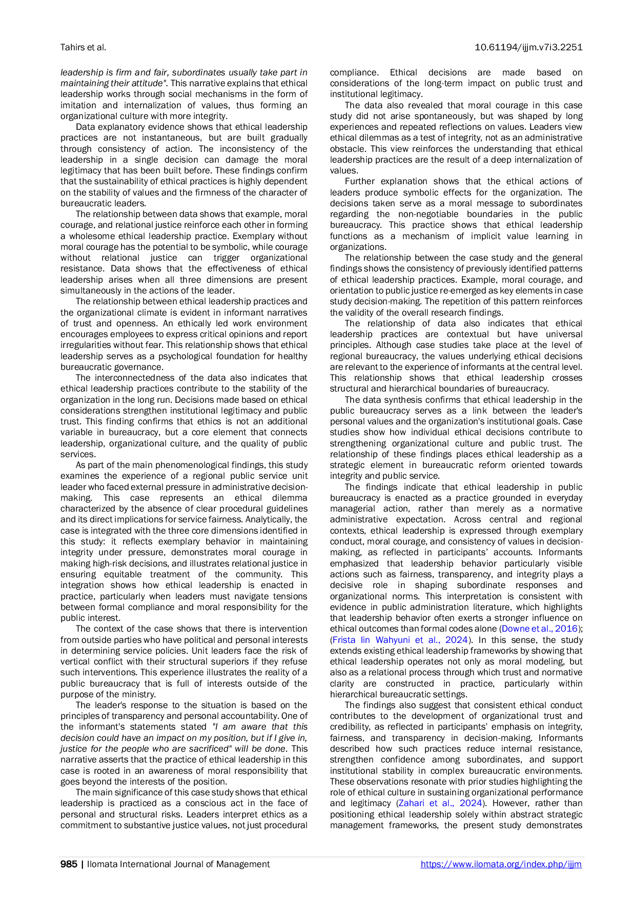 JURIS How Ethical Leadership Is Practiced in Public Bureaucracy A Qualitative Inquiry