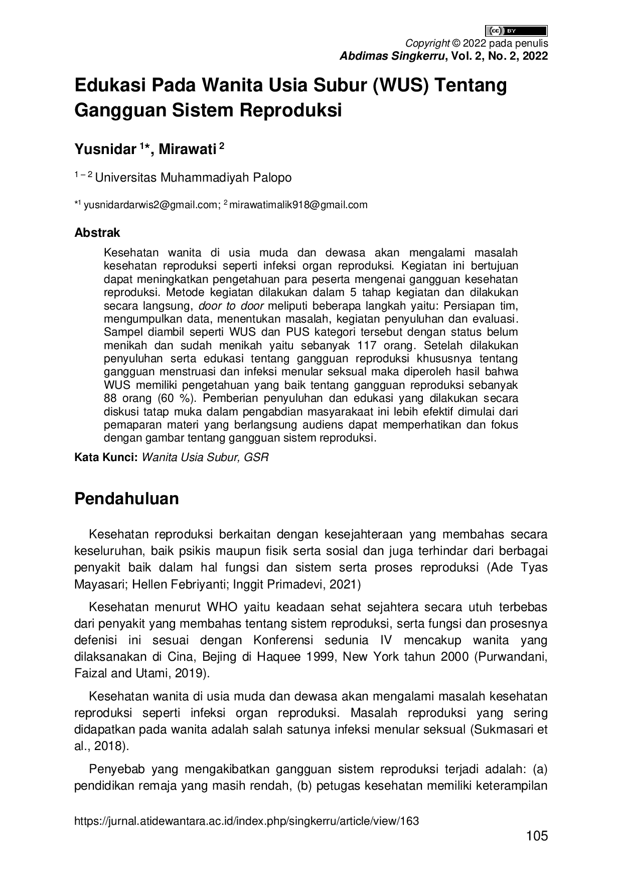 JURIS Edukasi Pada Wanita Usia Subur WUS Tentang Gangguan Sistem Reproduksi