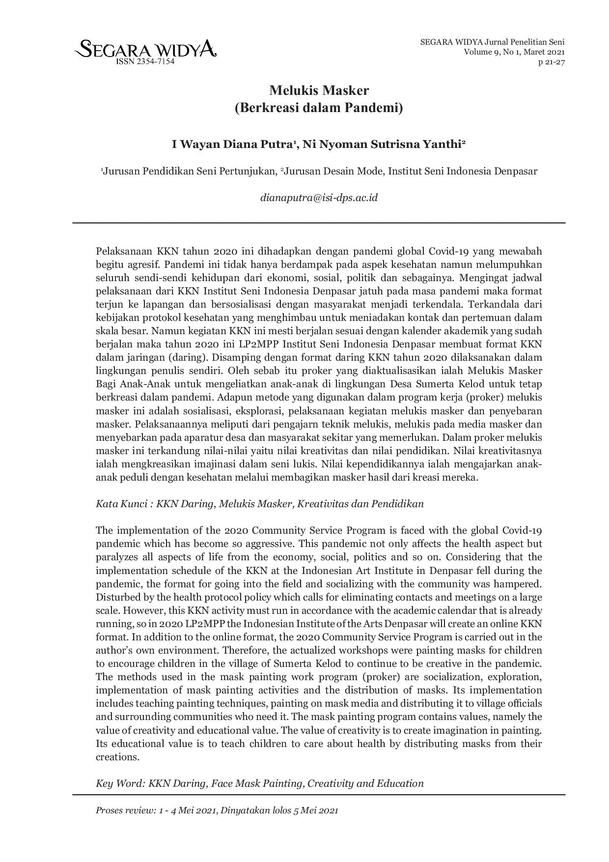 JURIS Melukis Masker Berkreasi dalam Pandemi