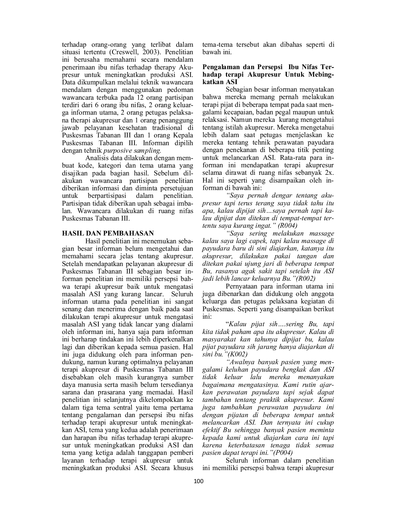 JURIS Penerimaan Ibu Nifas Terhadap Terapi Akupresur Untuk Meningkatkan Produksi ASI Ditinjau Dari Sudut Penerima Dan Pemberi Layanan Di Puskesmas Tabanan III