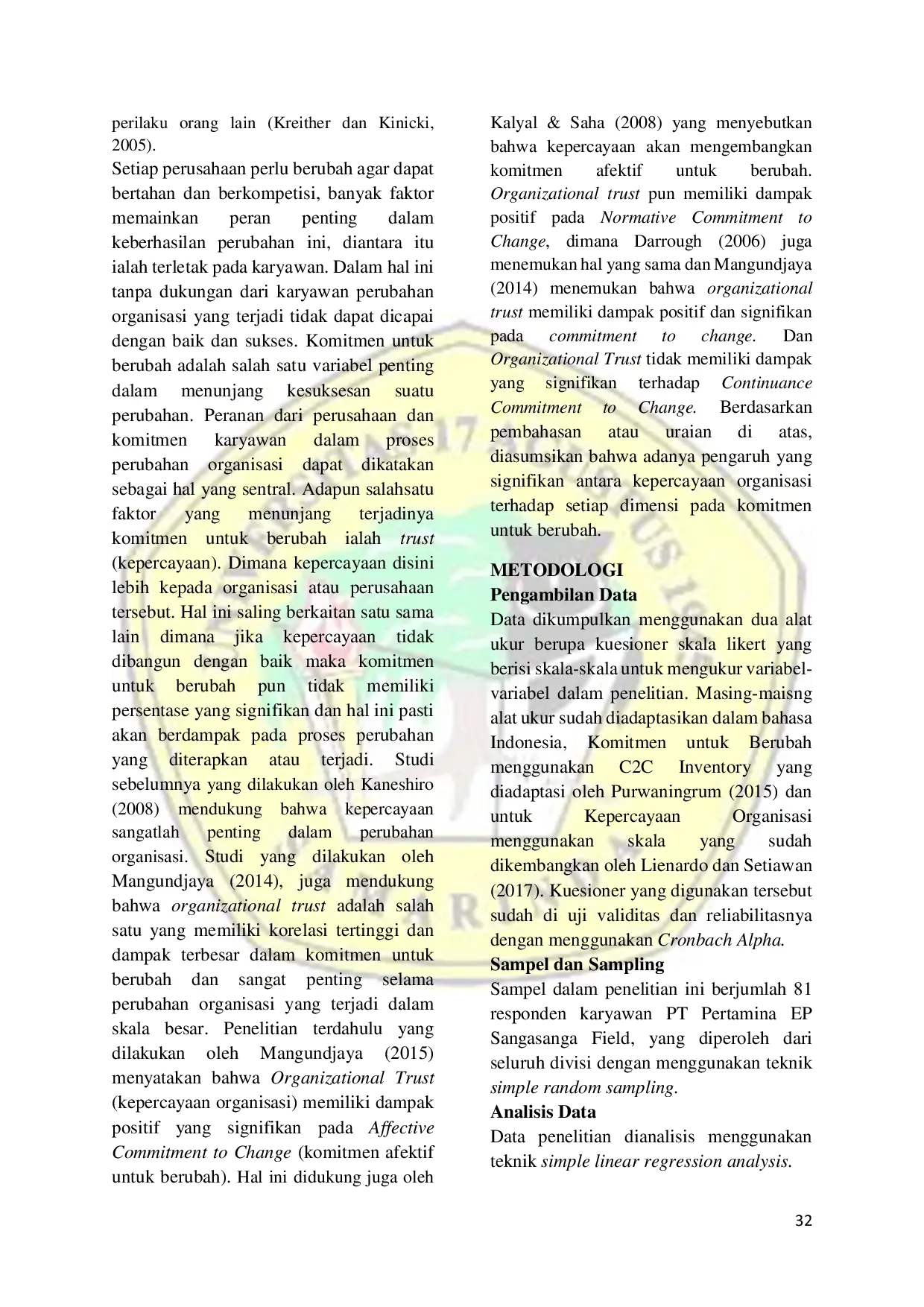 JURIS Pengaruh Kepercayaan Organisasi Terhadap Komitmen untuk Berubah pada Karyawan