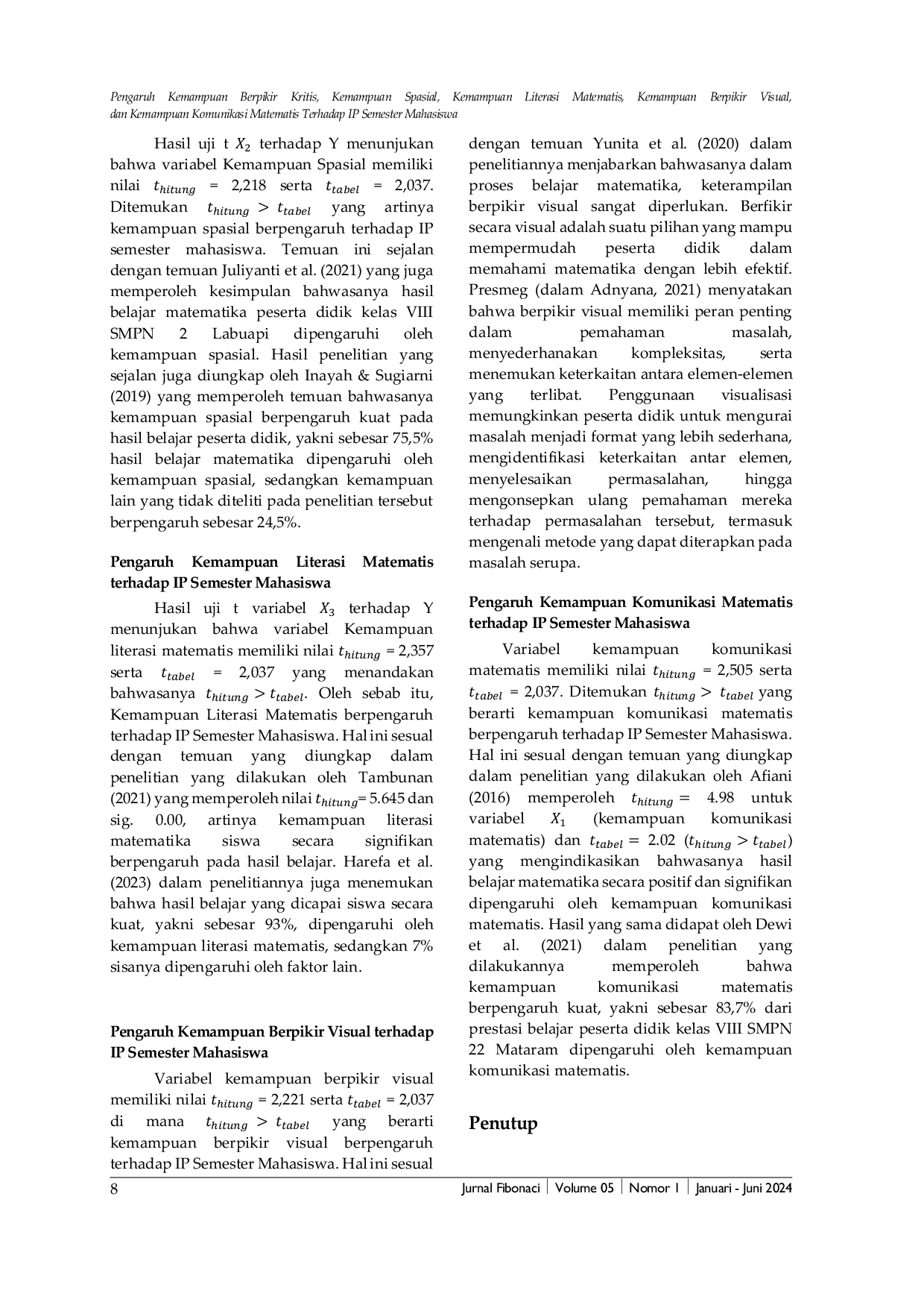 JURIS Pengaruh Kemampuan Berpikir Kritis Kemampuan Spasial Kemampuan Literasi Matematis Kemampuan Berpikir Visual dan Kemampuan Komunikasi Matematis Terhadap IP Semester Mahasiswa