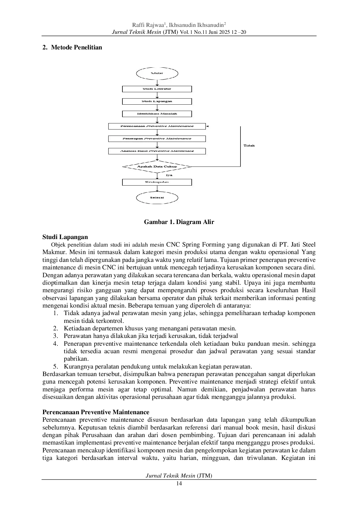 JURIS Penerapan Preventive Maintenance Pada Mesin Cnc Forming Di Pt Jati Steel Makmur