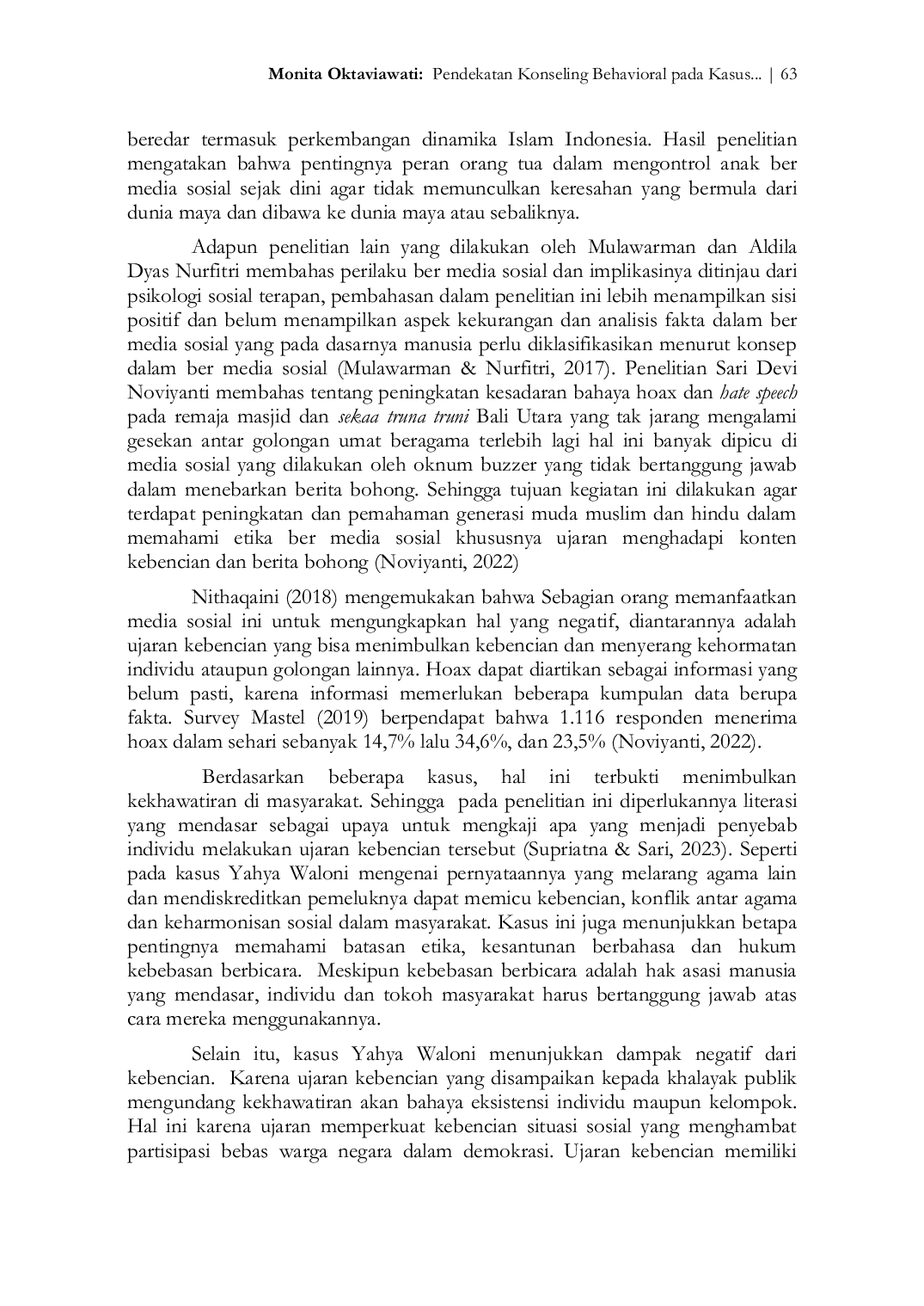 JURIS Pendekatan Konseling Behavioral pada Kasus Dugaan Ujaran Kebencian dan Penodaan Agama Yahya Waloni