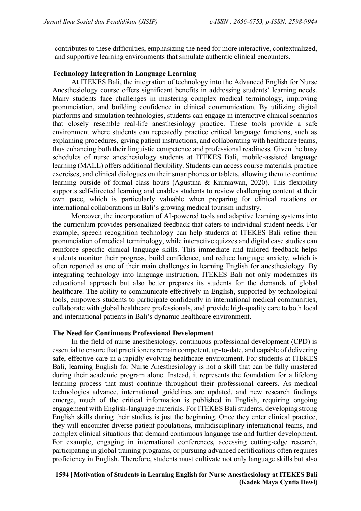 JURIS Motivation of Students in Learning English for Nurse Anesthesiology at ITEKES Bali