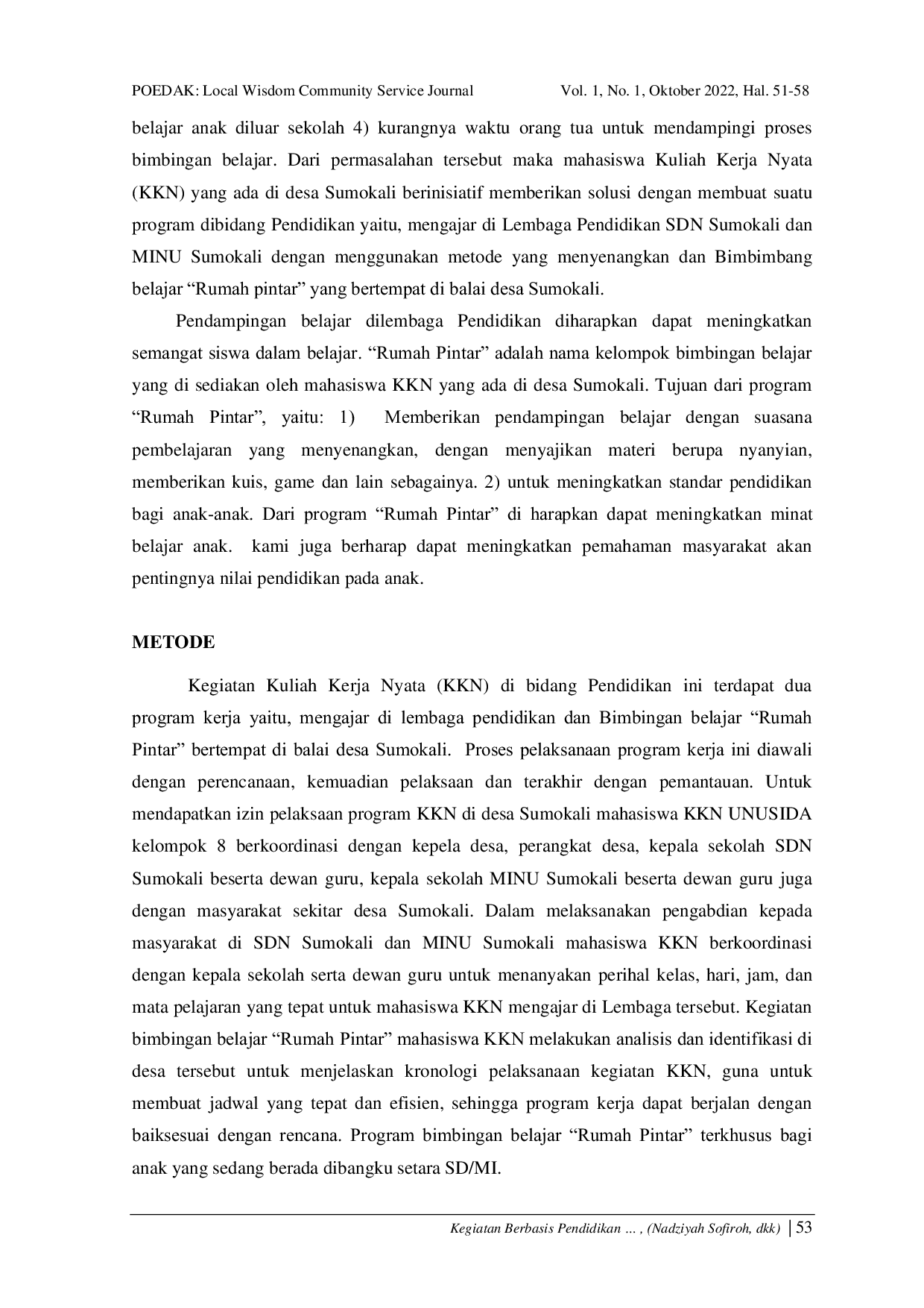 JURIS Kegiatan Berbasis Pendidikan Sebagai Upaya Khidmah Kepada Masyarakat di Desa Sumokali