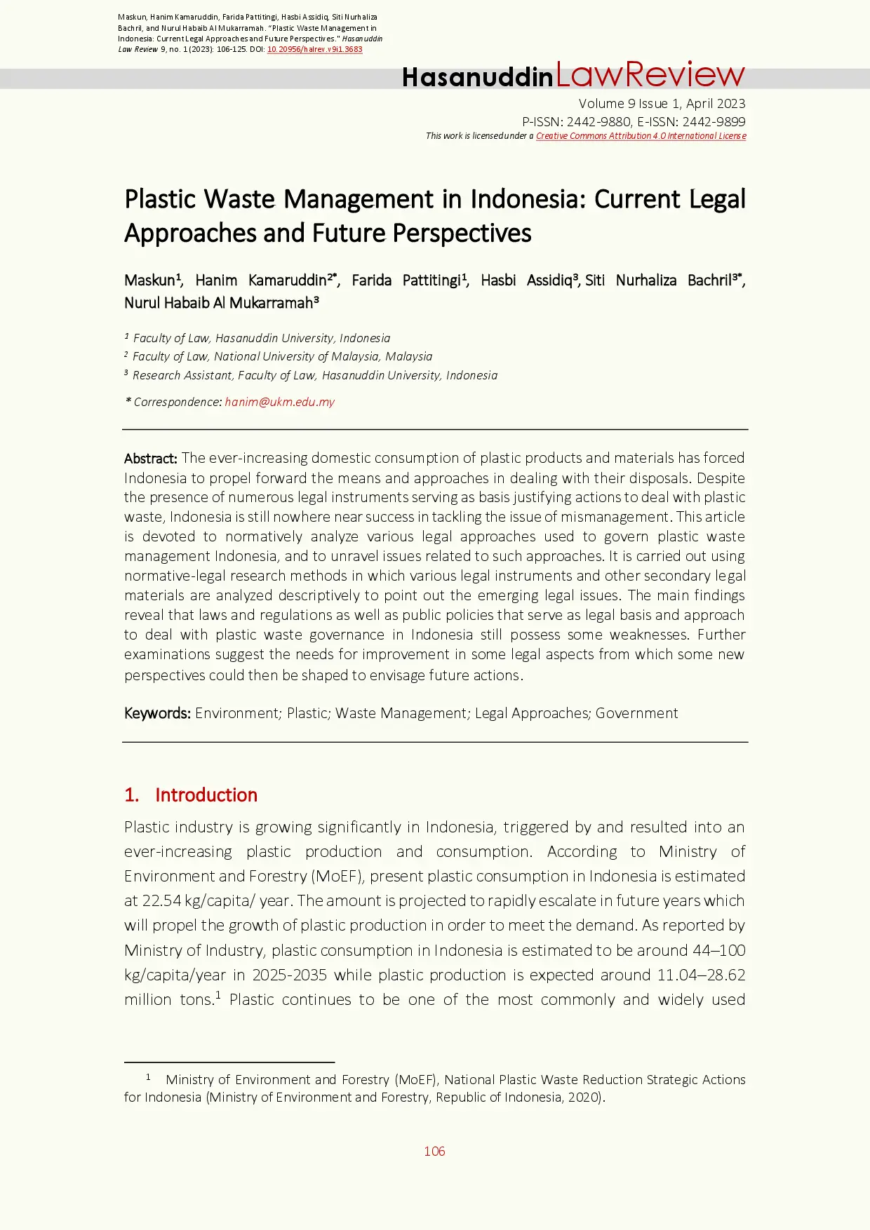 juris Plastic Waste Management in Indonesia Current Legal Approaches and Future Perspectives