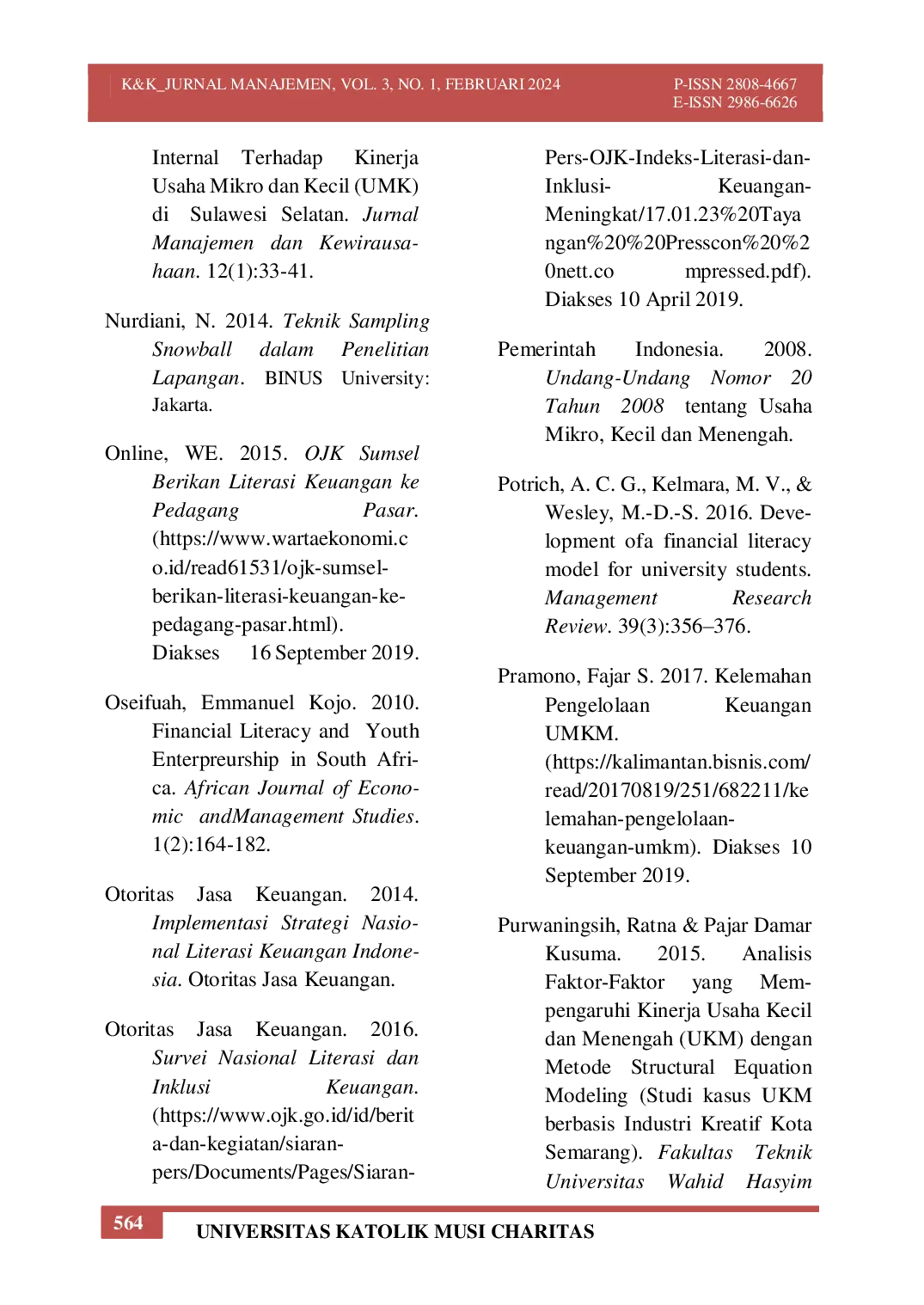 JURIS Pengaruh Literasi Keuangan Sikap Keuangan dan Perilaku Keuangan Terhadap Kinerja UMKM Di Kota Palembang