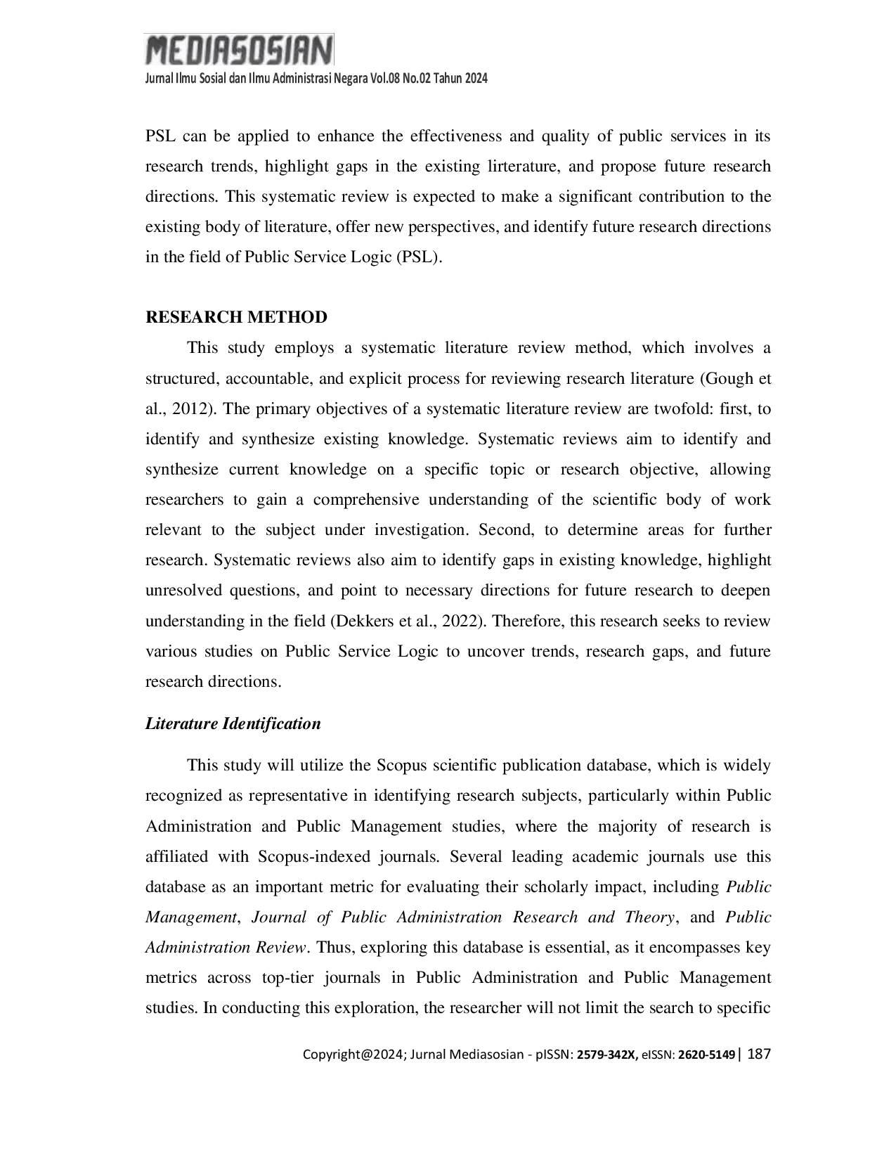 JURIS Public Service Logic A Systematic Literature Review and Future Research Agenda