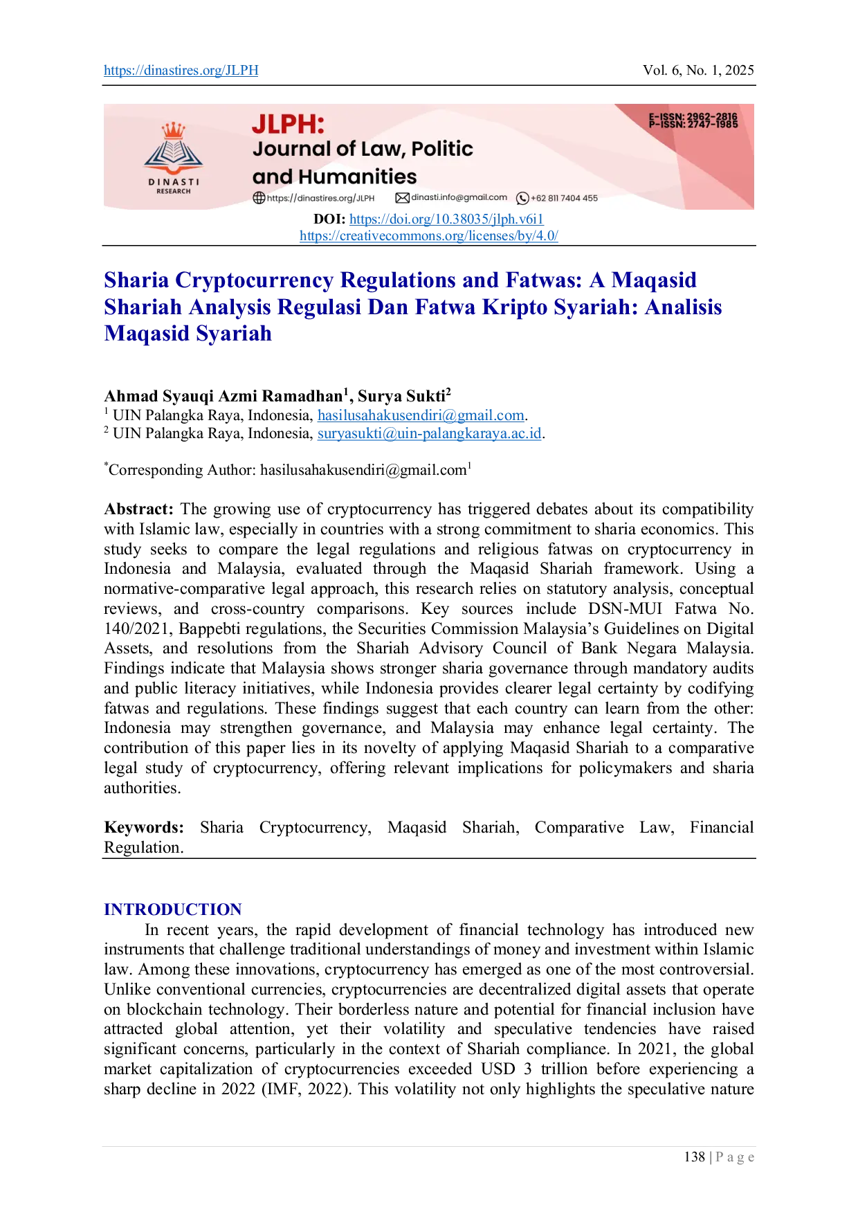 JURIS Sharia Cryptocurrency Regulations and Fatwas A Maqasid Shariah Analysis Regulasi dan Fatwa Kripto Syariah Analisis Maqasid Syariah