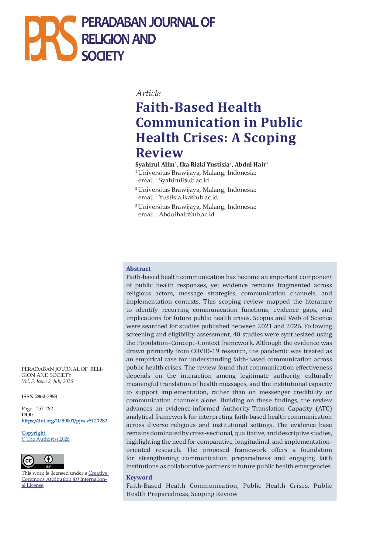 JURIS Faith Based Health Communication in Public Health Crises