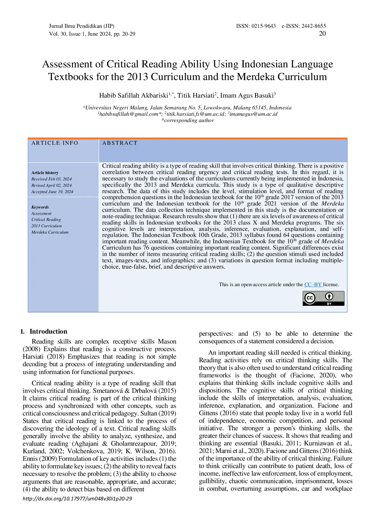 JURIS Assessment of Critical Reading Ability Using Indonesian Language Textbooks for the 2013 Curriculum and the Merdeka Curriculum