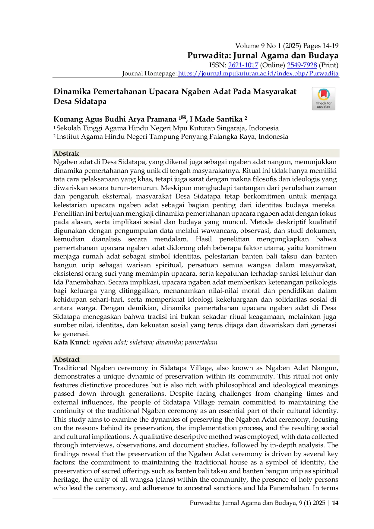 JURIS Dinamika Pemertahanan Upacara Ngaben Adat Pada Masyarakat Desa Sidatapa
